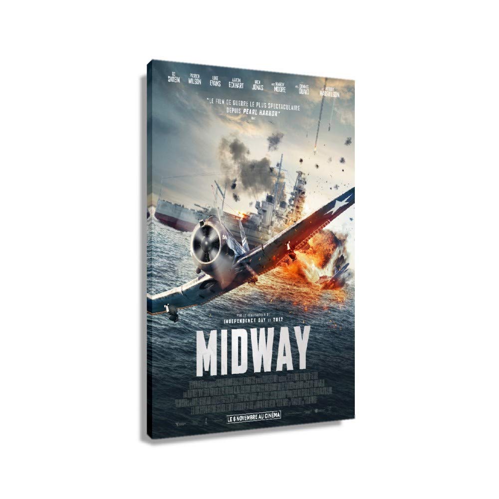 Midway War Movie Poster Canvas Art - Framed 24x36 Inch (60x90cm) Vintage Military Wall Decor for Bedroom, Living Room & Office - Perfect Gift for History Buffs & Film Lovers