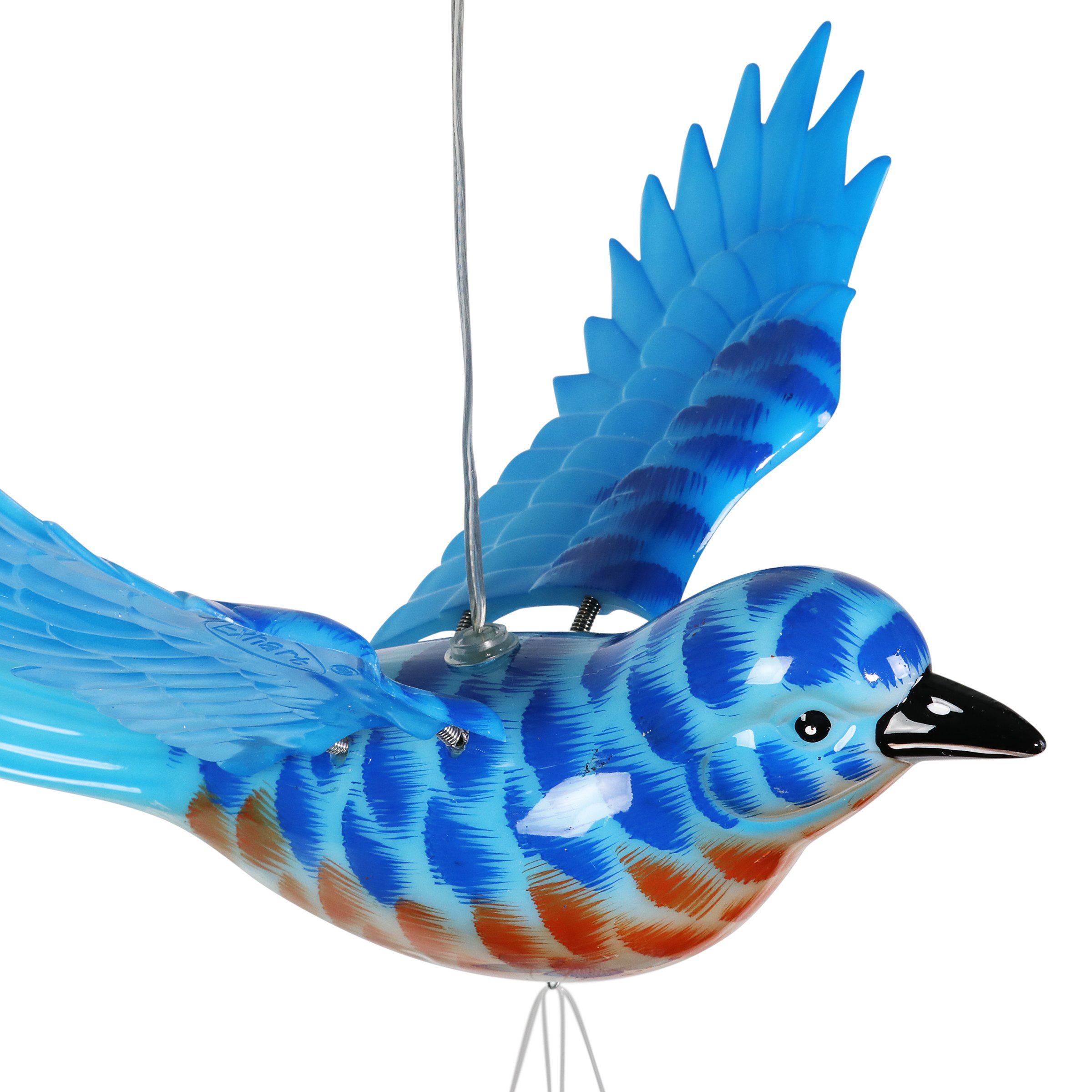 Solar-Powered Blue Bird Wind Chime with Fluttering Wings & 2 LED Lights - 12.5