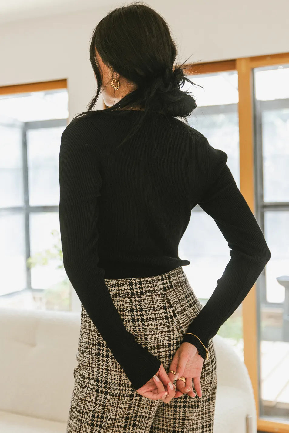 Kali Fitted Ribbed Sweater for Women - Black Knit Pullover Winter Top | Cozy Casual Wear for Office, Date Night & Fall Outfits