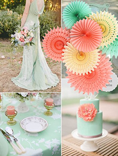 Mint Peach Baby Shower Decorations - Mint Cream Peach Tissue Paper Fans for Gender Reveal, Bridal Shower & Birthday Party Decorations | Perfect for Nursery, Wedding & Bachelorette Party Themes