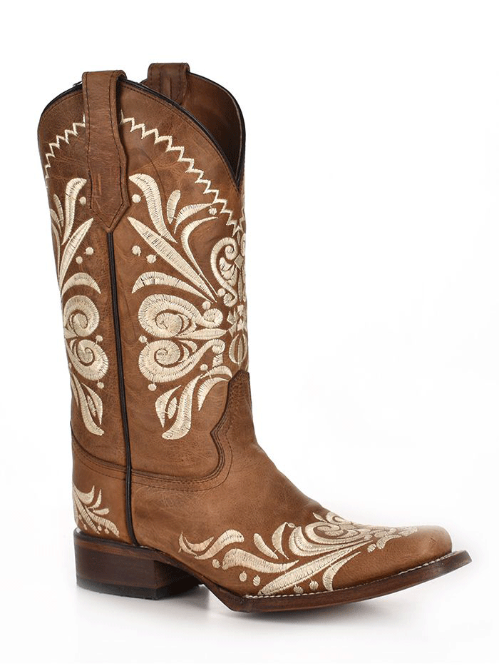 Circle G L5409 Women's Western Embroidery Square Toe Cowgirl Boots in Tan - Perfect for Rodeo, Country Dancing & Casual Wear