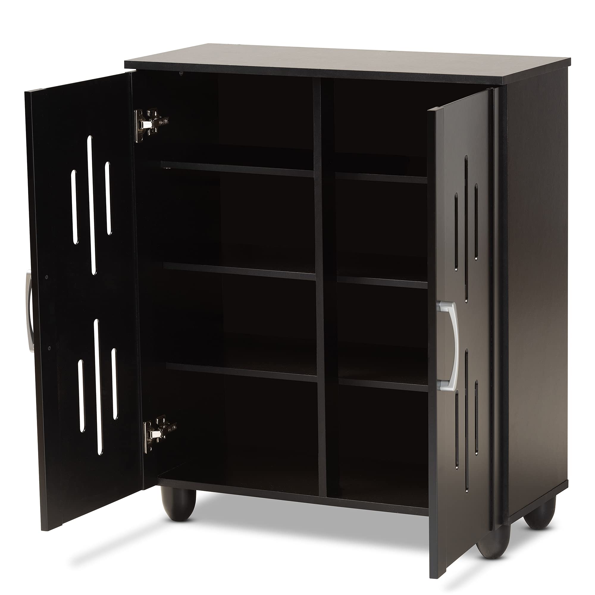 Baxton Studio Renley Modern Shoe Cabinet with Storage - Black and Silver Finish for Entryway, Hallway, or Bedroom Organization