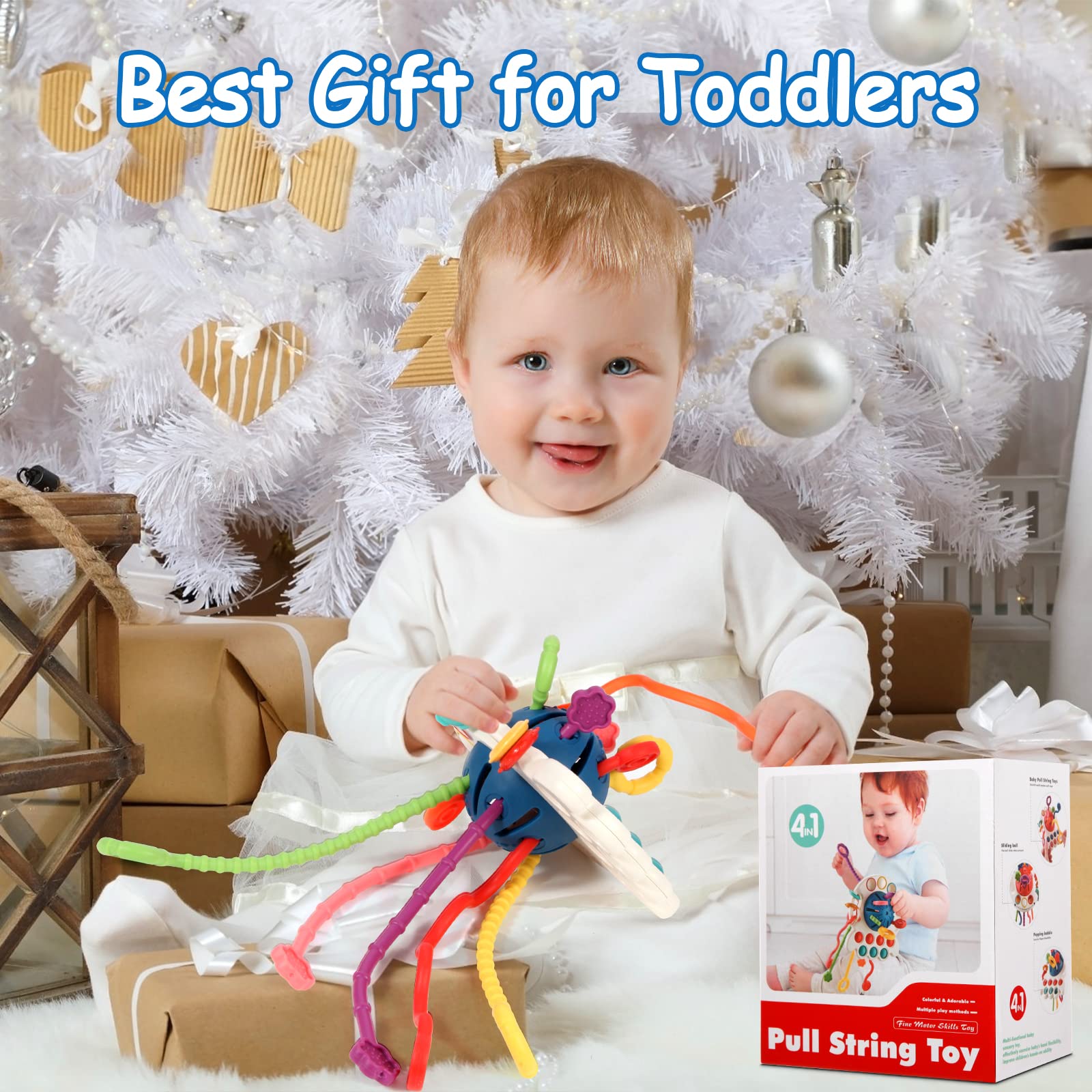 Montessori Sensory Toys for 1 Year Old Babies - Food Grade Silicone Pull String Activity Toy for Fine Motor Skills Development - Perfect Travel Toy & Toddler Gift for Boys and Girls - Ideal for Playtime, Learning, and Airplane/Car Rides