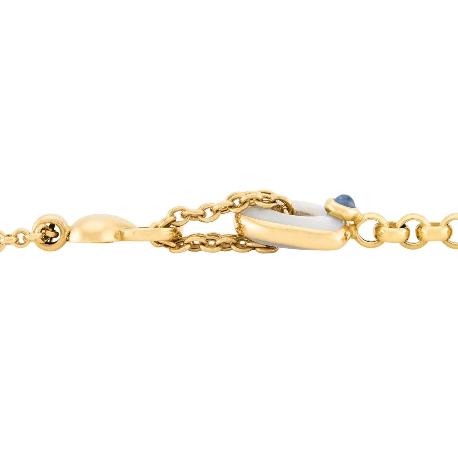 18K Gold Mother of Pearl and Sapphire Jewelry Set - Elegant Earrings & Bracelet for Women, Perfect for Weddings, Parties & Special Occasions