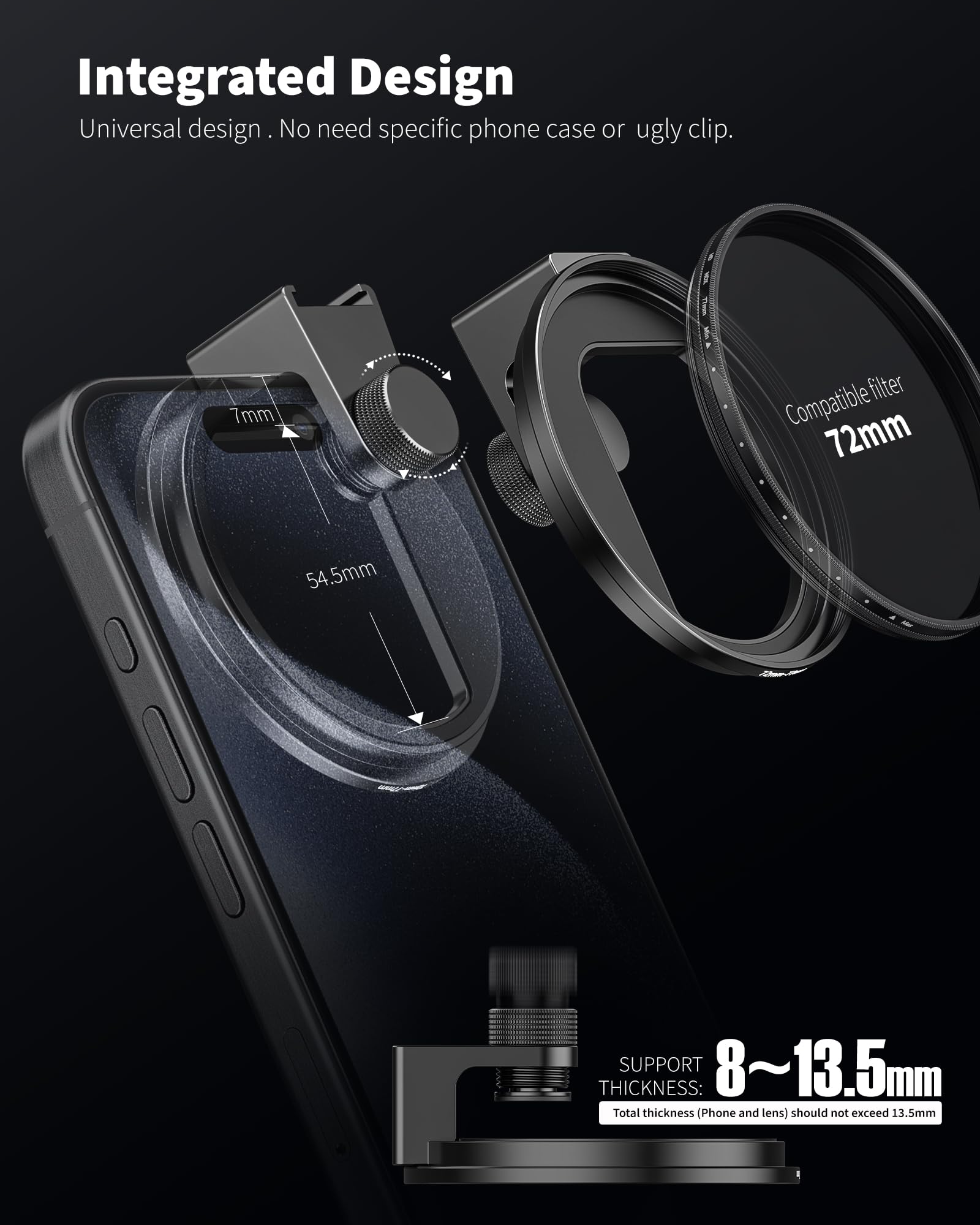 72mm Phone Filter Mount Lens Adapter with Cold Shoe Mount - Compatible with iPhone 13/14/15 Pro Max, Samsung S24 Ultra & 72mm Round Camera Filters - Perfect for Photography, Videography & Mobile Filmmaking