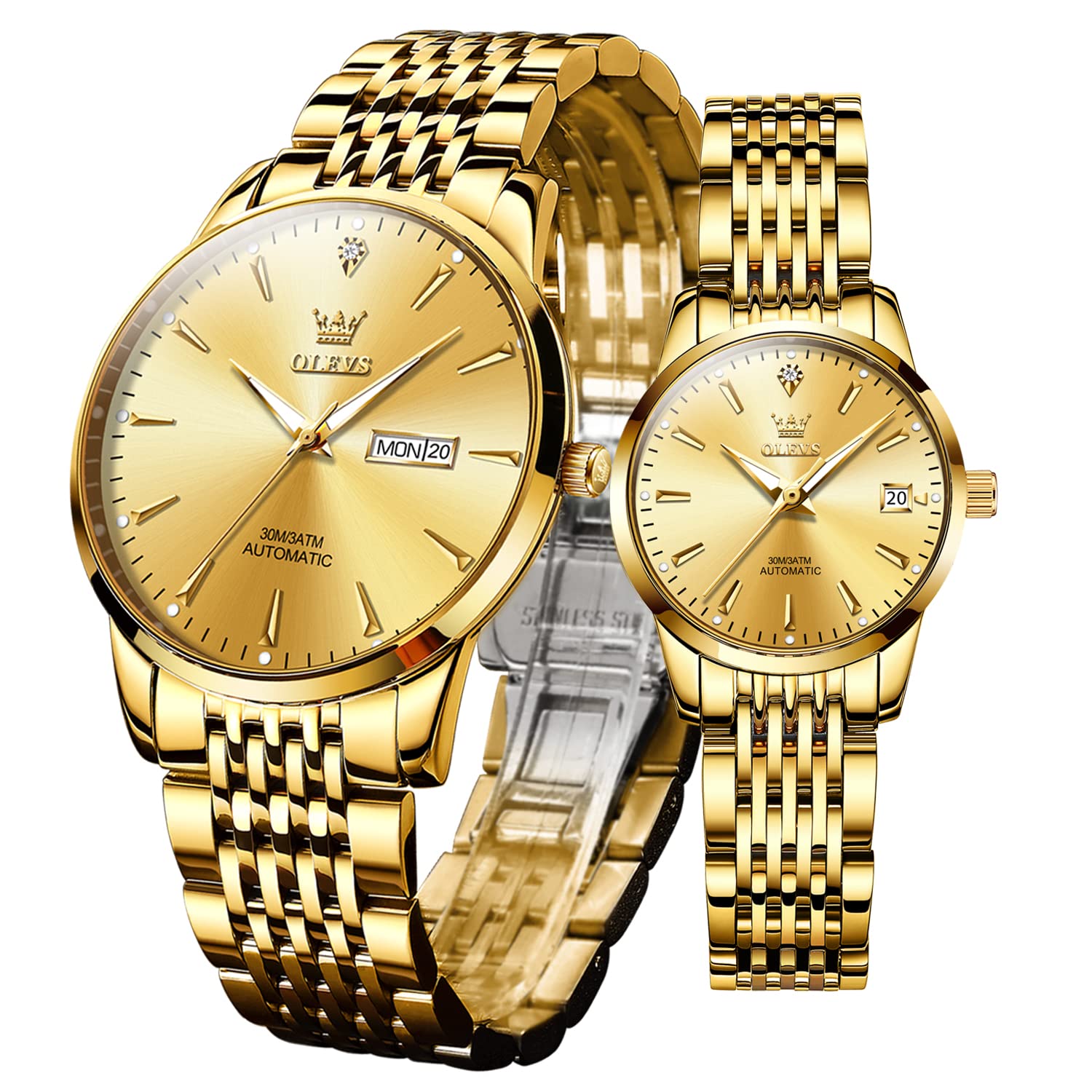 OLEVS Automatic Mechanical Waterproof Couple Watches Set - His and Hers Matching Watches for Men & Women | Perfect for Anniversaries, Weddings, and Everyday Wear
