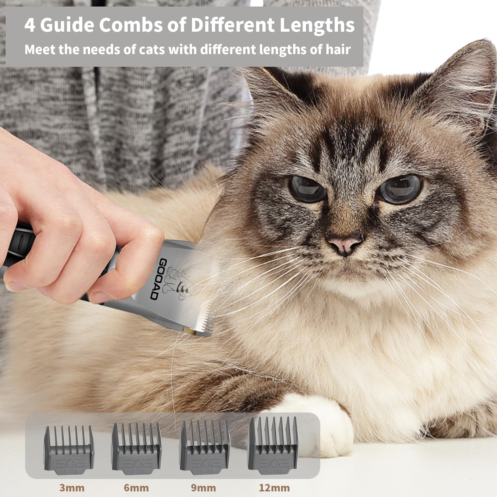 Professional Cordless Cat Grooming Clippers Kit - Low Noise Pet Hair Trimmer for Thick Coats, Quiet Cat & Dog Shaver with Rechargeable Battery - Perfect for Home Grooming, Shedding Control, and Professional Pet Styling (Gray)