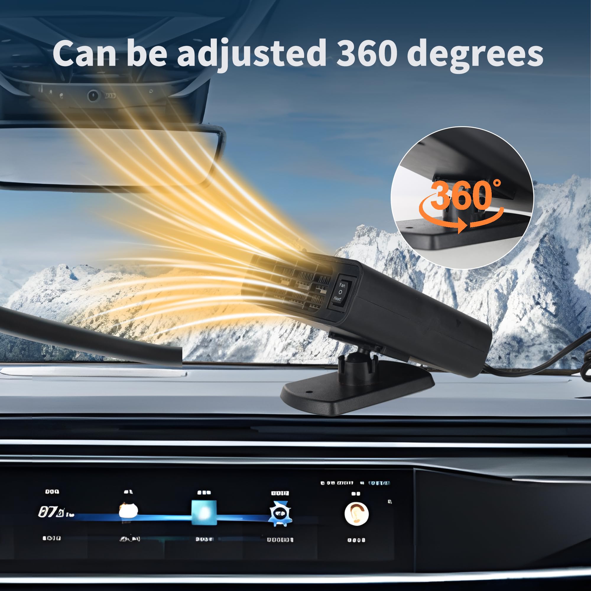 12V Portable Car Heater & Cooler - Fast Windshield Defrost Defogger for Vehicles, Dual Function Heating & Cooling, Plugs into Cigarette Lighter - Perfect for Winter Driving and Summer Road Trips