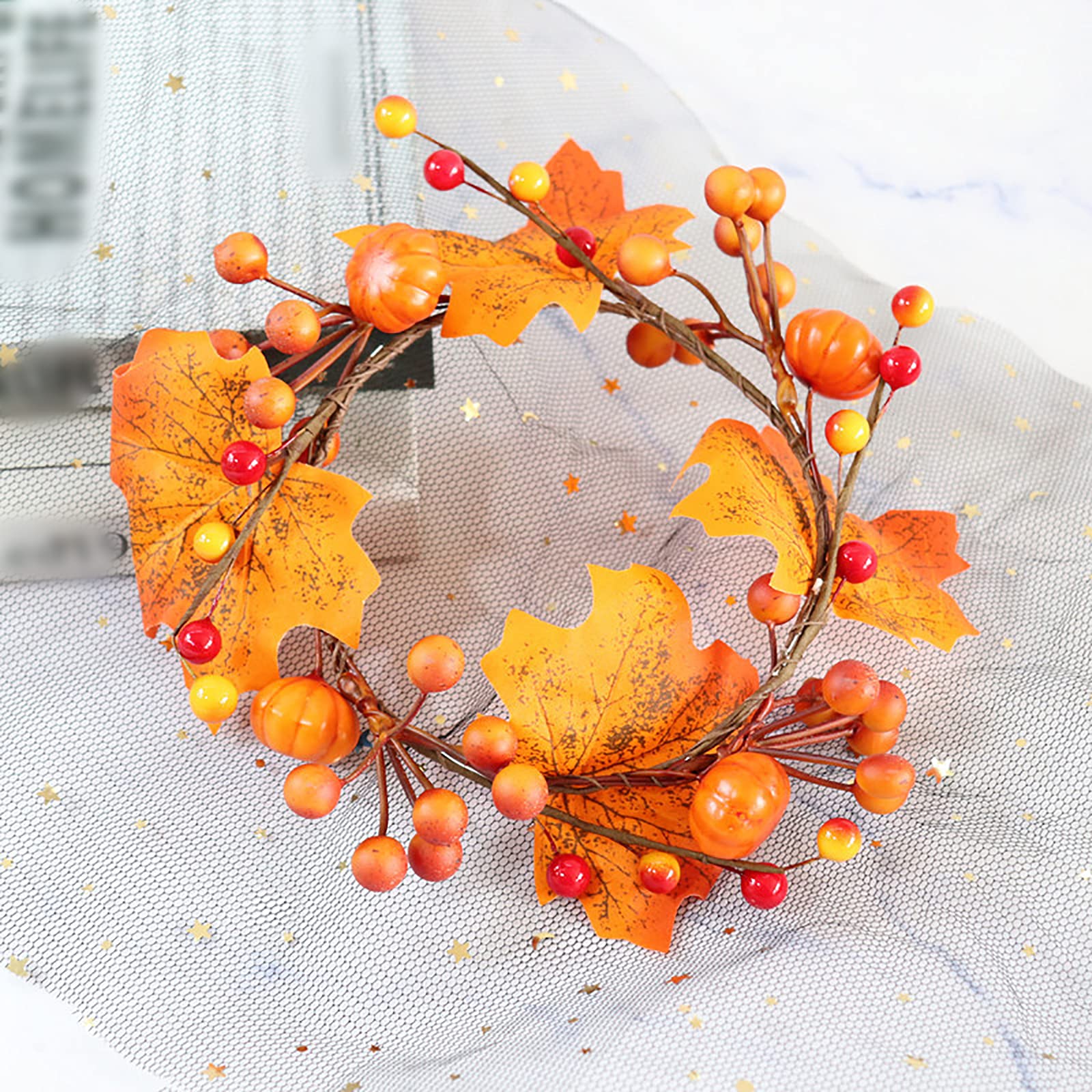6 PCS Halloween Pumpkin Maple Leaf Candle Rings - 4.7 Inch DIY Artificial Candle Wreaths with Berries for Table Decor, Wedding Centerpieces, Thanksgiving & Fall Party Decorations - Perfect for Fireplace Mantel, Dining Table, and Seasonal Home Decor