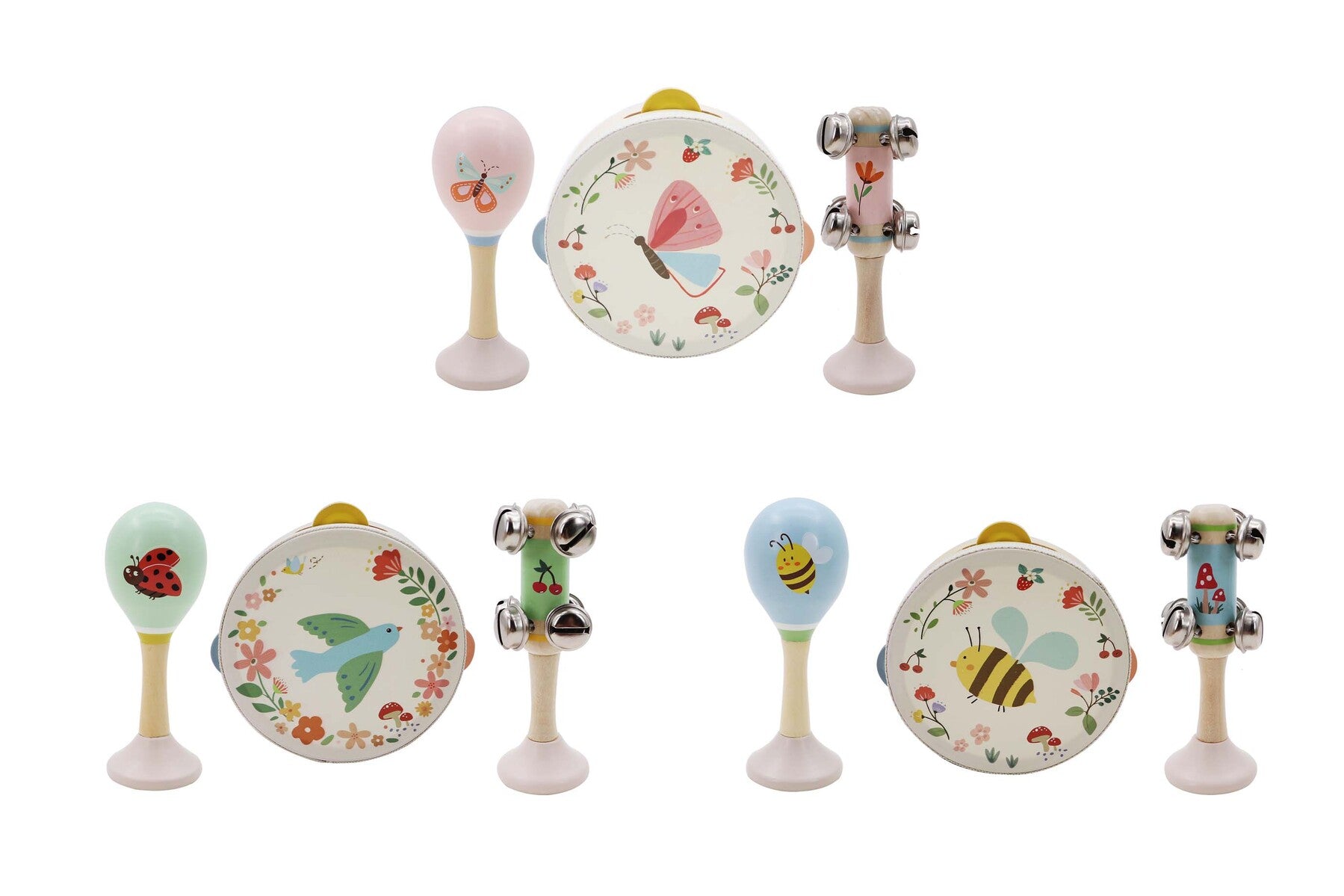3-Piece Wooden Spring Insect Musical Toy Set for Kids - Perfect for Early Learning, Sensory Play & Outdoor Activities