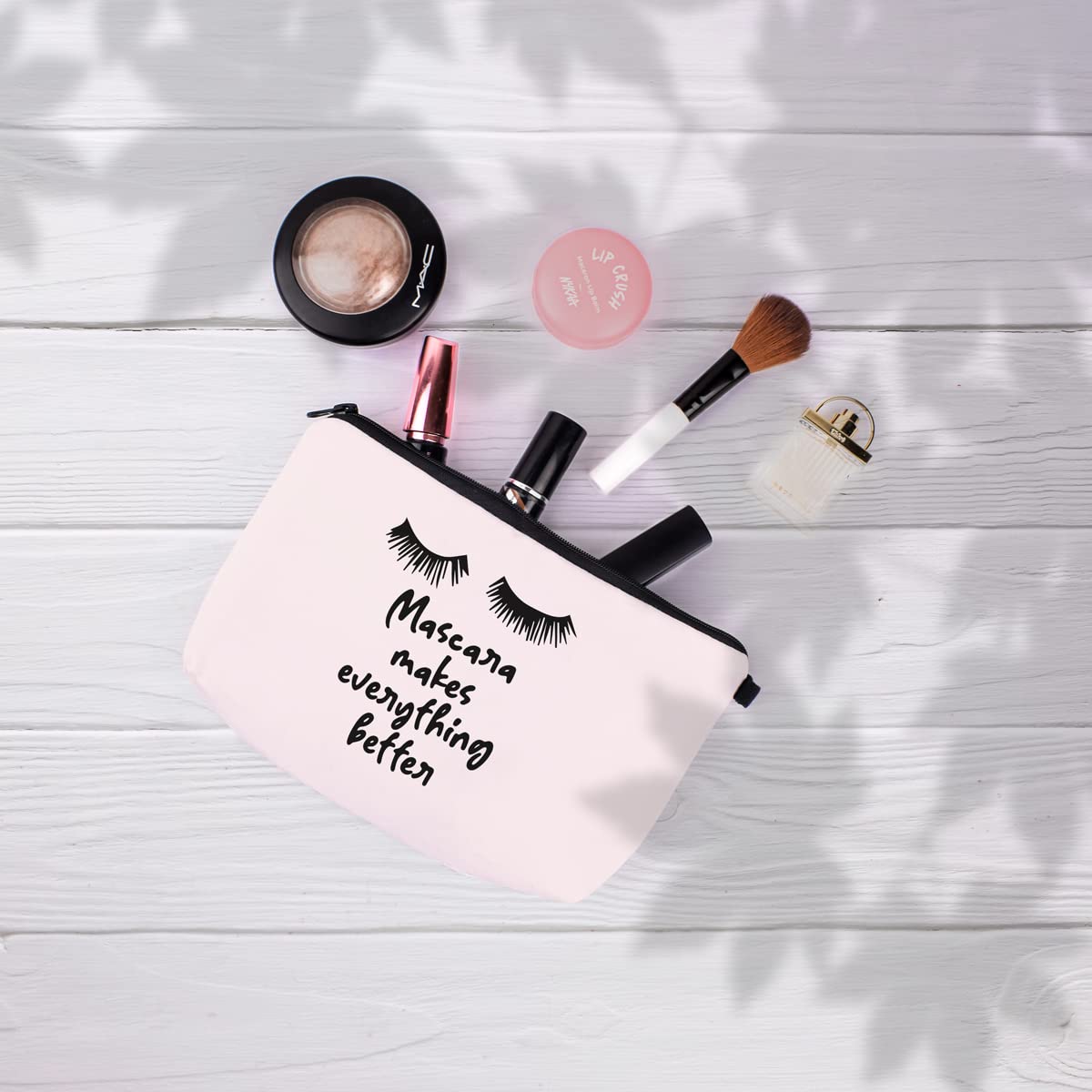 Pastel Pink Mascara & Makeup Bag Set - Waterproof Canvas Cosmetic Pouch for Women | Travel Toiletry Organizer with Zipper | Perfect for Daily Use, Gym, Vacation & Gift Giving