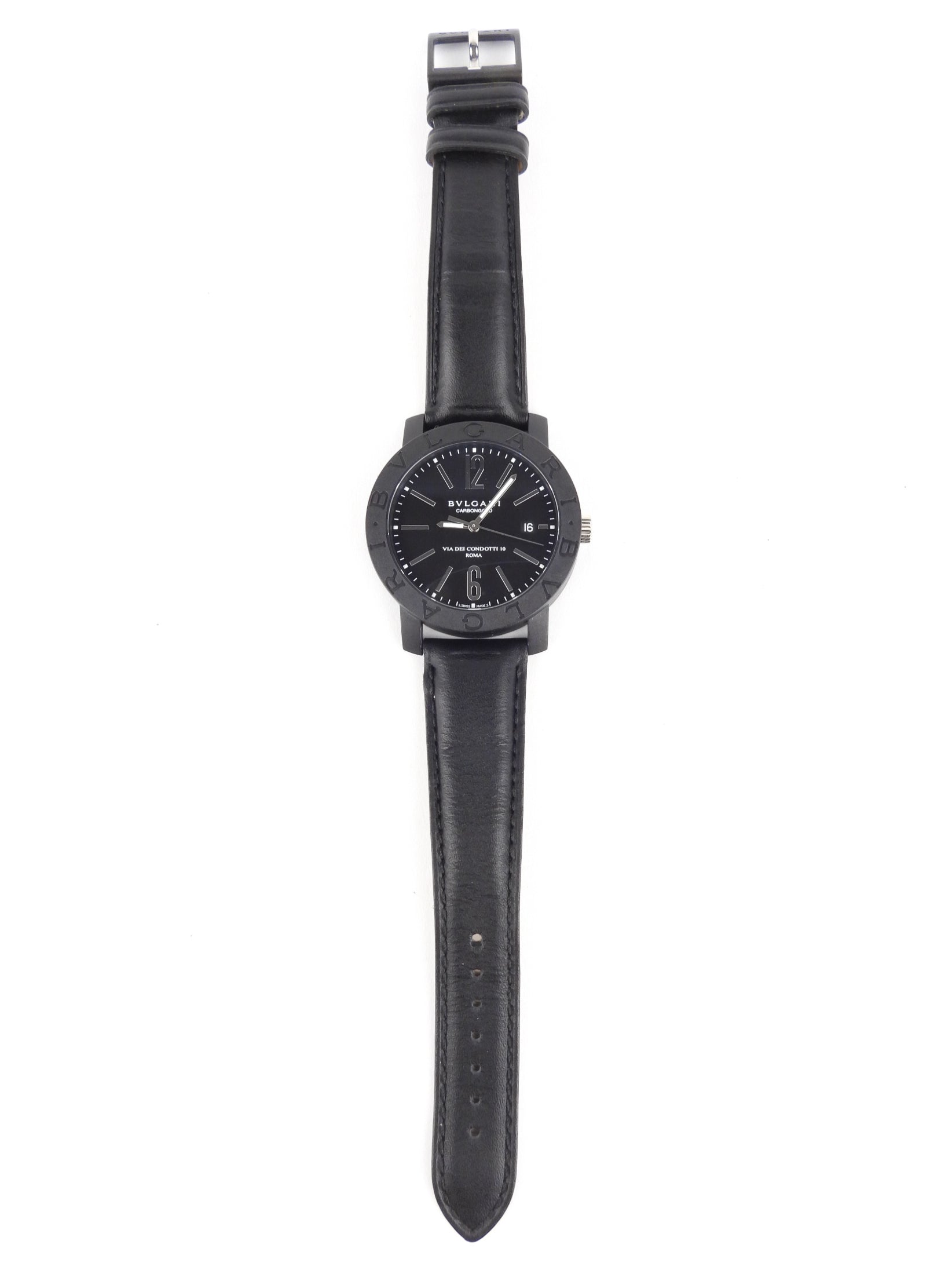 Bvlgari Black Carbon Gold Automatic Watch for Men - 40mm Leather Strap Luxury Timepiece | Perfect for Business Meetings, Formal Events & Gift Giving