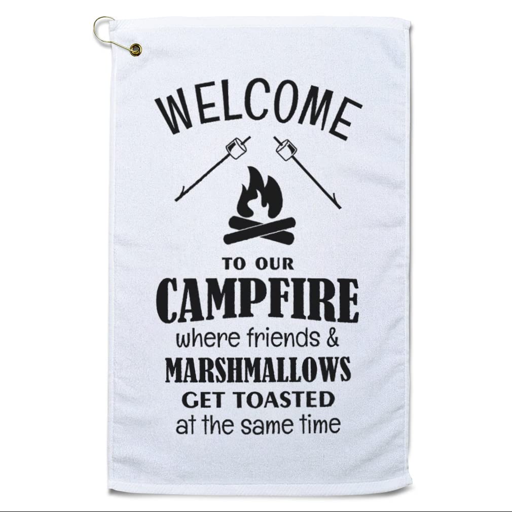 Custom Fathers Day Golf Towel - Personalized Campfire Friends & Marshmallows Design - 100% Cotton Gift for Golfers - Perfect for Golf Courses, Father's Day Gifts & Outdoor Adventures