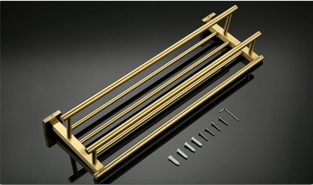 Brushed Gold Double Towel Bar Shelf - 40Cm Wall Mounted Stainless Steel Towel Rack for Bathroom & Kitchen - Waterproof Rustproof Bathroom Organizer - Perfect for Hanging Towels, Robes & Bathroom Accessories