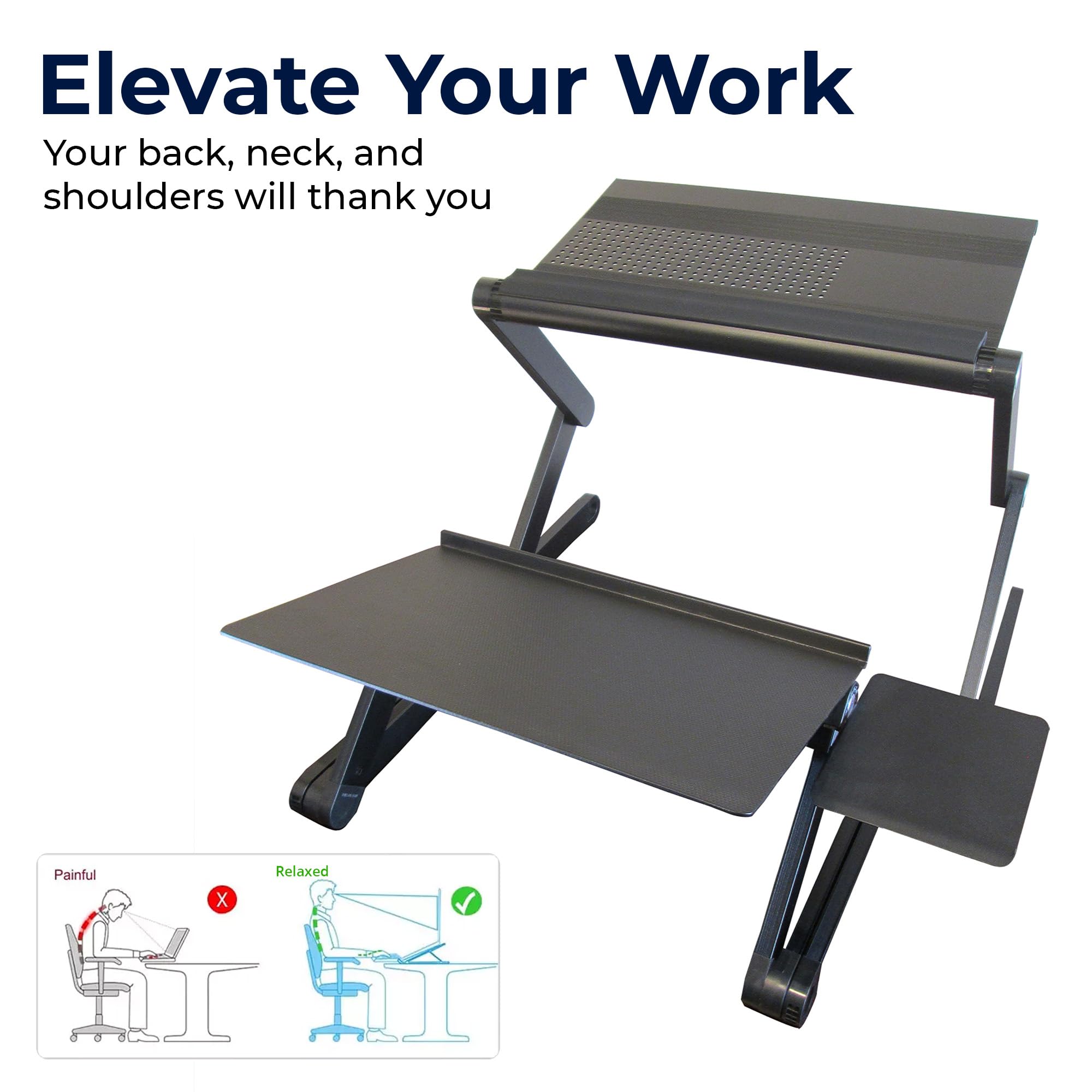 Ergonomic Adjustable Height Standing Desk Converter for Laptops - Sit to Stand Workstation with Negative Tilt Keyboard Tray for MacBook & PC (Black) | Perfect for Home Office, Gaming & Workspace Ergonomics