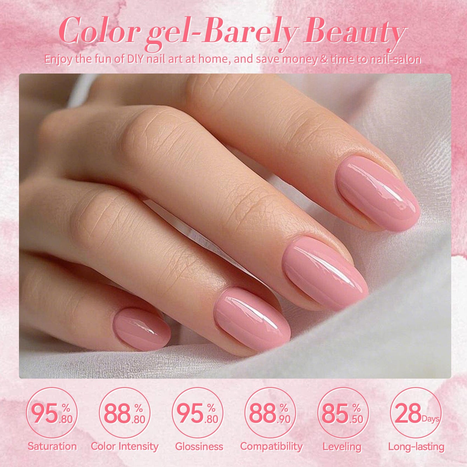 6 Colors Pink Gel Polish Set S01 Barely Beauty 7ml - Long Lasting Nail Polish Kit for Manicure & Pedicure at Home or Salon