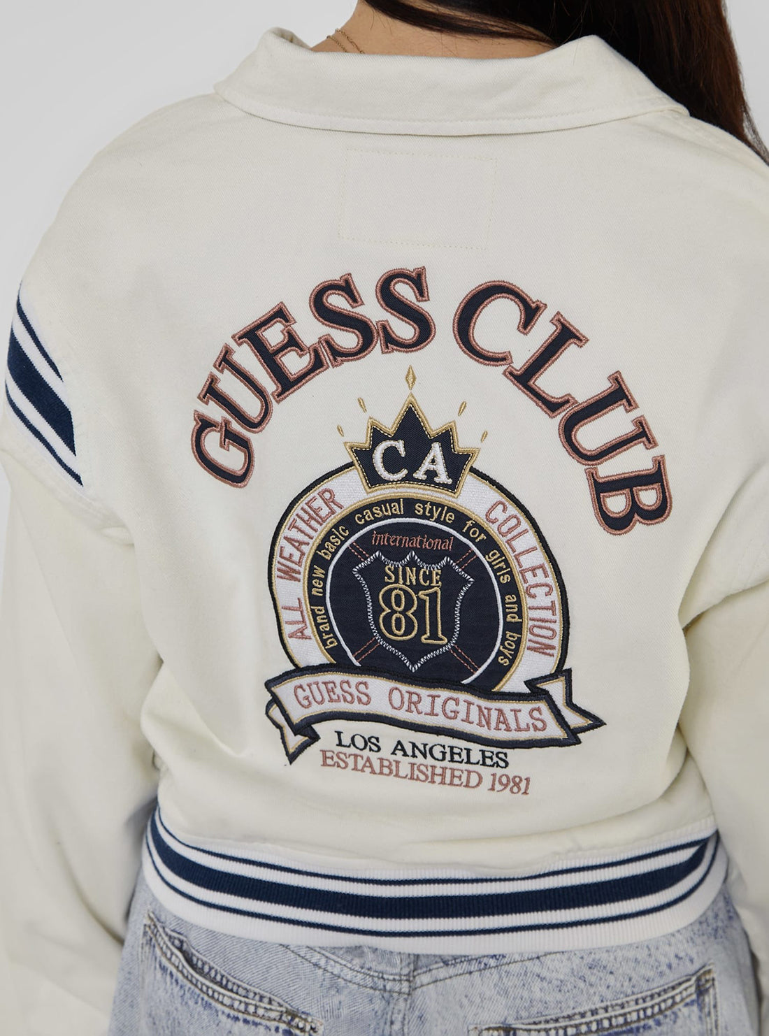 Guess Originals White Cropped Jacket for Women | Stylish Denim Jacket | Perfect for Spring & Summer Outfits | Casual Wear, Street Style, and Date Nights