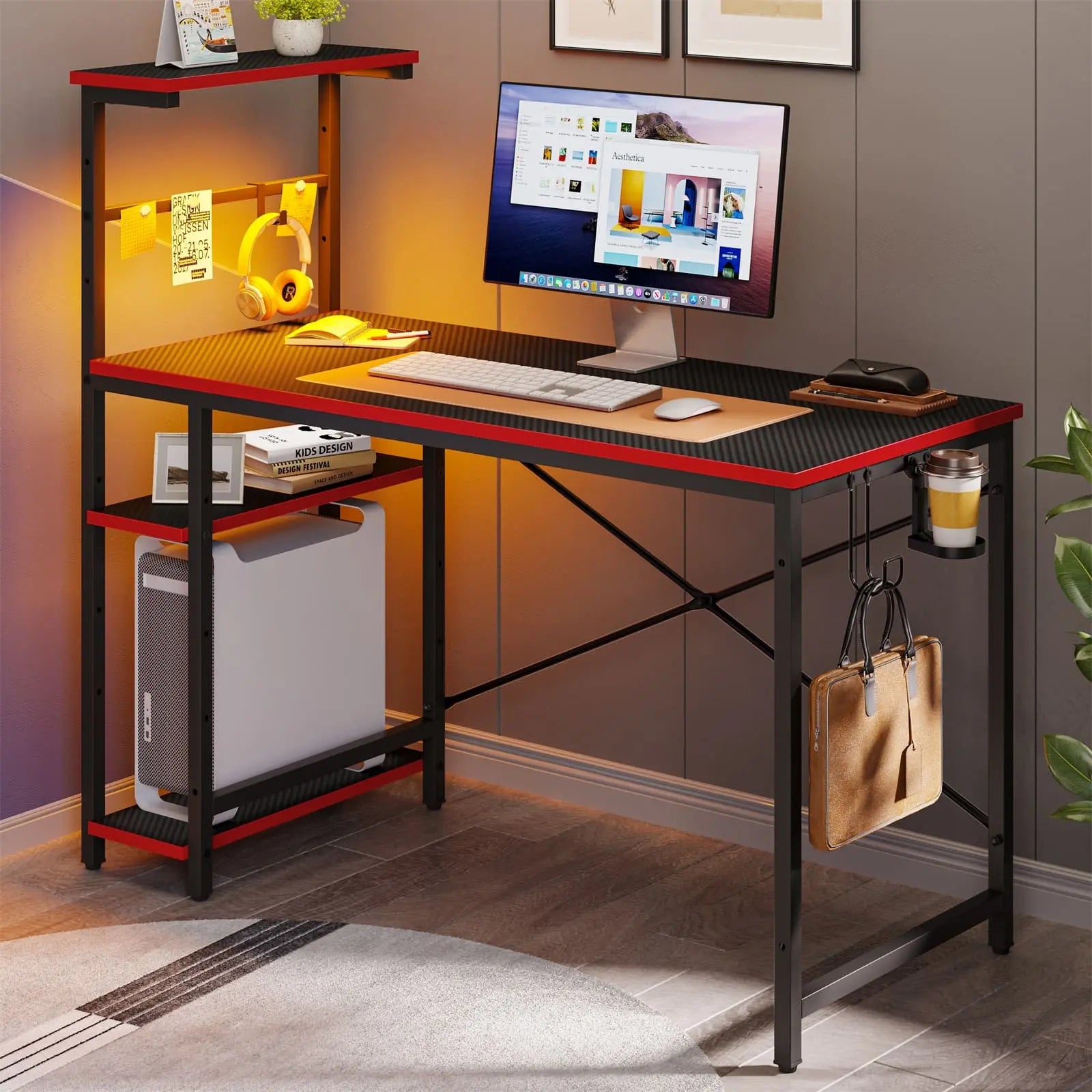 Bestier 44 Inch LED Gaming Desk with RGB Lights - Ergonomic Computer Desk for Home Office, Streaming Setup & Esports Gaming