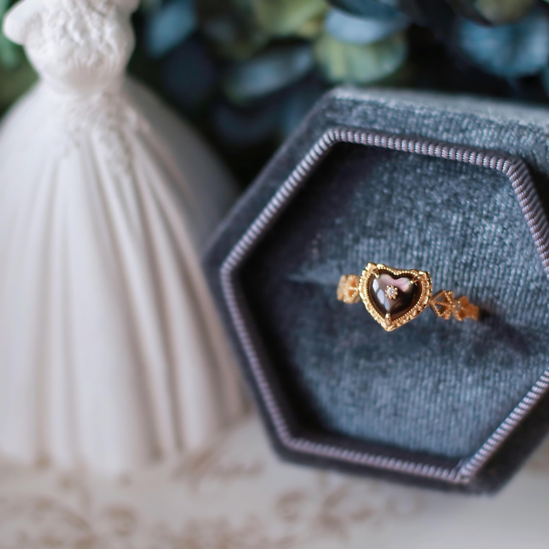 14K Gold Plated Vintage Heart Paua Shell Ring for Women - Elegant Bohemian Jewelry Gift for Valentine's Day, Anniversary & Special Occasions | TB1286