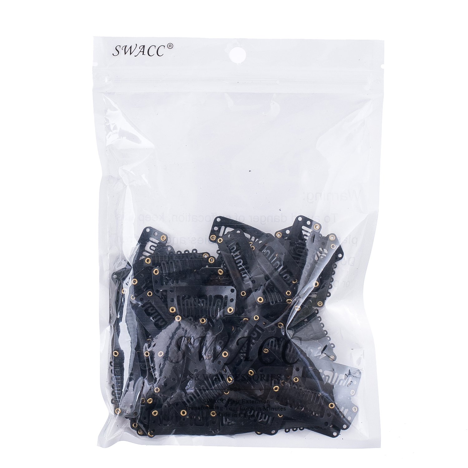 100 Pcs U-Shape Metallic Snap Hair Clips for Extensions, DIY Wig Making, Hairpieces - Black Rubber Coated 6-Hole Snap Comb Clips (Great for Cosplay, Daily Styling & Hair Accessories)