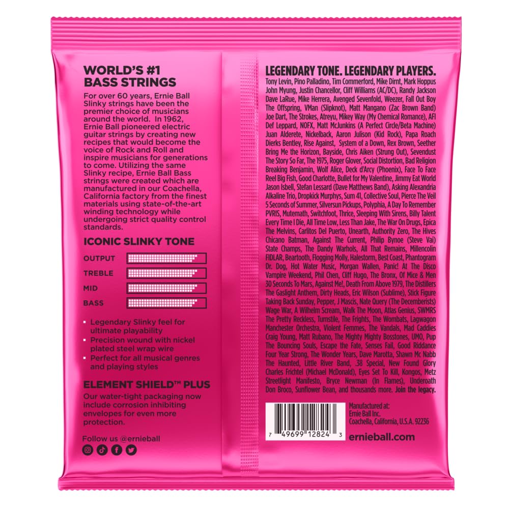 Ernie Ball 5-String Super Slinky Nickel Wound Bass Guitar Strings - 40-125 Gauge (P02824) | Premium Electric Bass Strings for Rock, Metal & Studio Recording