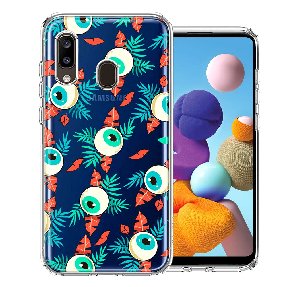 Halloween Creepy Tropical Eyeballs Design Double Layer Shockproof Phone Case for Samsung Galaxy A20 - Perfect for Spooky Parties & Costume Events