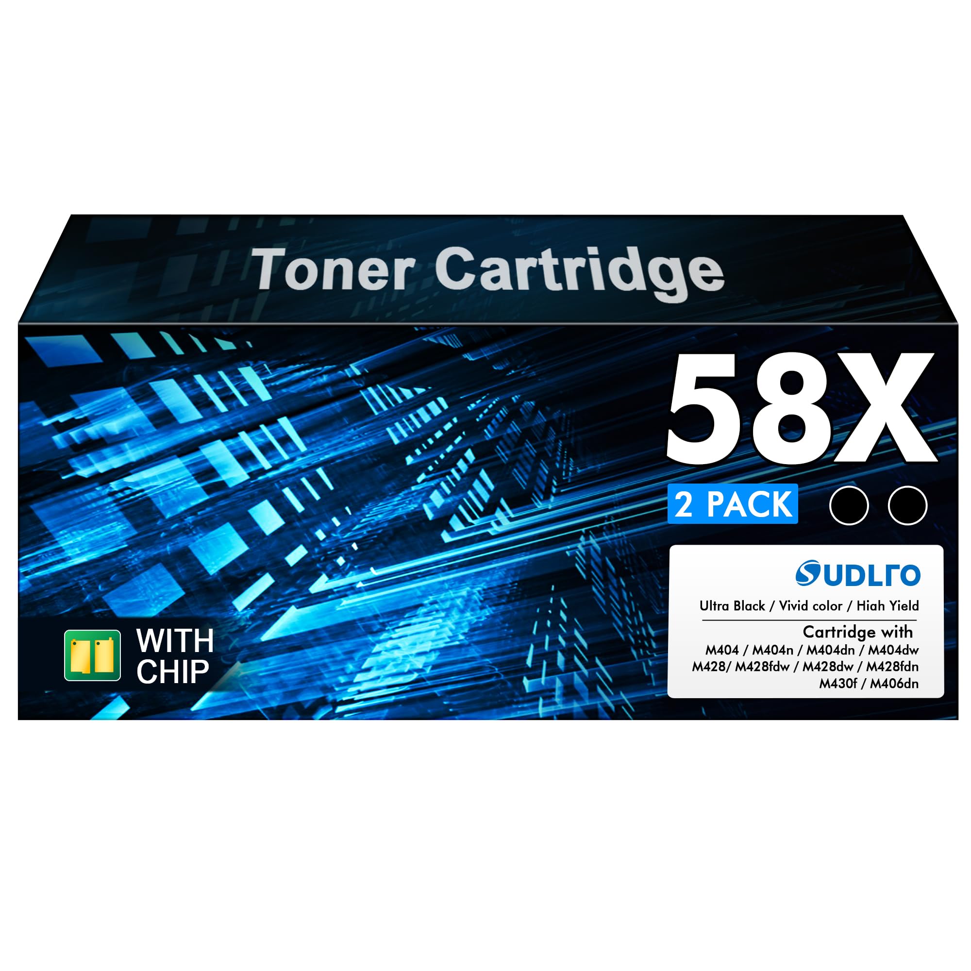 HP 58X CF258X Black Toner Cartridge Replacement (2-Pack) - Compatible with LaserJet MFP M428fdw, M428fdn, M428dw, M404, M428 Pro, M404n, M404dn, M404dw Printers - High-Yield, Pre-Installed Chip - Perfect for Office & Home Printing Needs