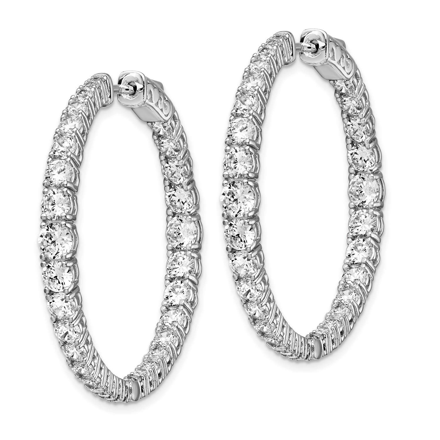 Sterling Silver Graduated CZ In and Out Round Hoop Earrings 1.5 Inch x 4.2 mm - Elegant Everyday Jewelry for Women, Perfect for Work, Party & Special Occasions