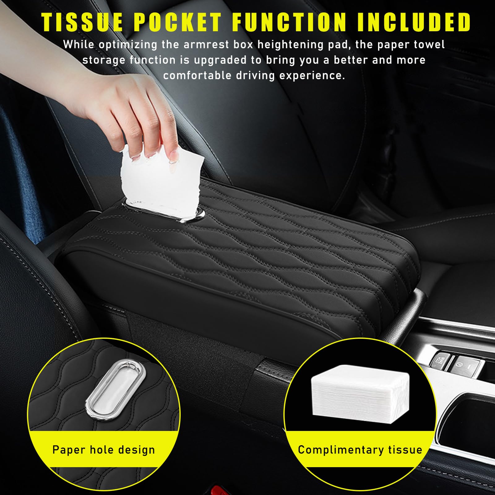 Universal Waterproof Leather Car Center Console Cushion Pad - Soft Memory Foam Armrest Protector for Comfortable Driving | Auto Accessories for Sedan, SUV, Truck (Black)