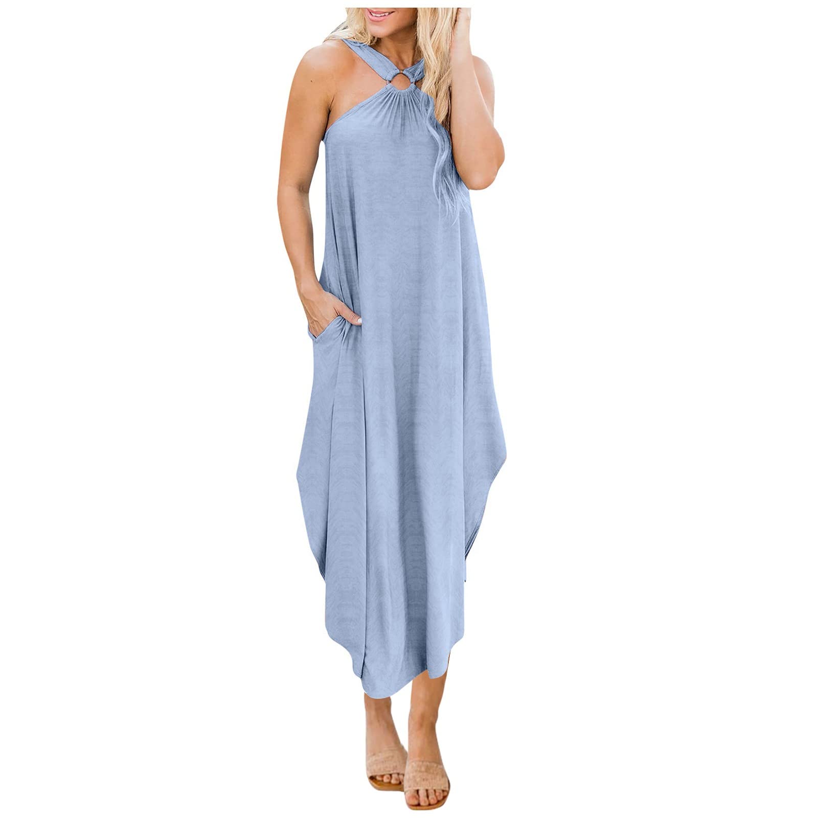 Women's Summer Dress - Fashionable Sleeveless Solid Color Sundress with Adjustable Straps | Perfect for Beach Vacation, Casual Outings & Summer Parties