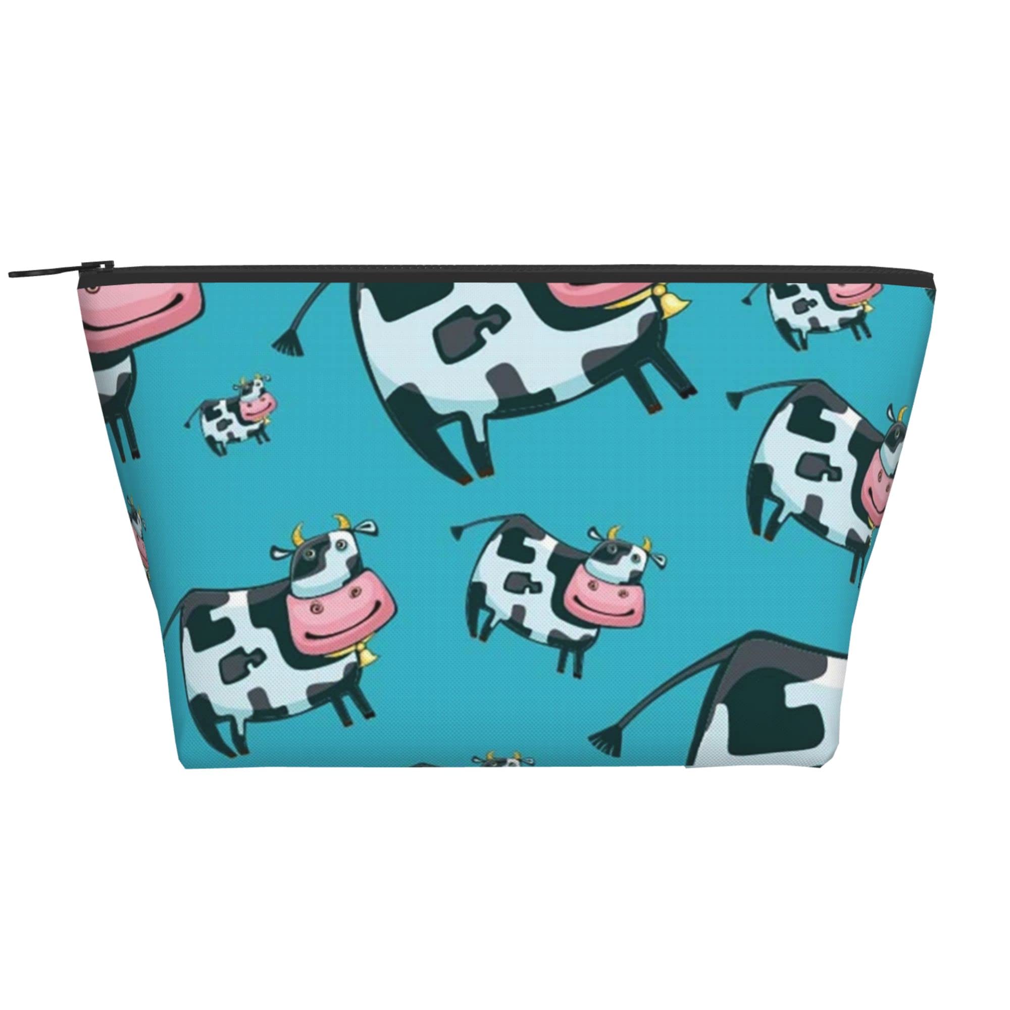 Portable Travel Makeup Bag - Cute Cartoon Cow Design, Waterproof Oxford Cloth Toiletry Pouch with Zipper for Teens & Kids (Ideal for School, Gym, Vacation & Daily Use)