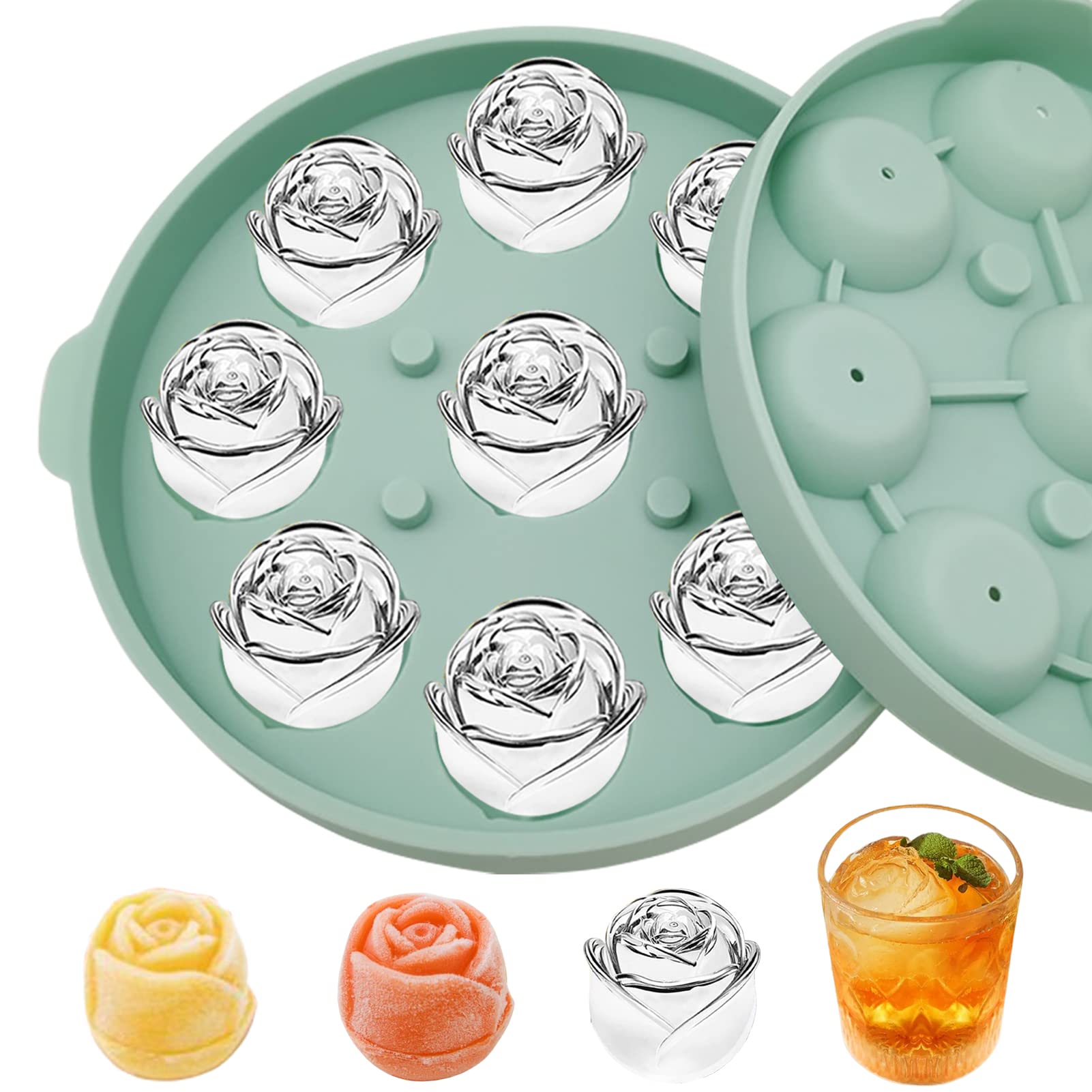 Premium Silicone Rose Ice Mold Tray - Elegant Flower Ice Cubes for Cocktails, Mimosas, Whiskey & Beverages - Perfect for Romantic Dates, Parties & Home Bars - BPA-Free Freezer Safe