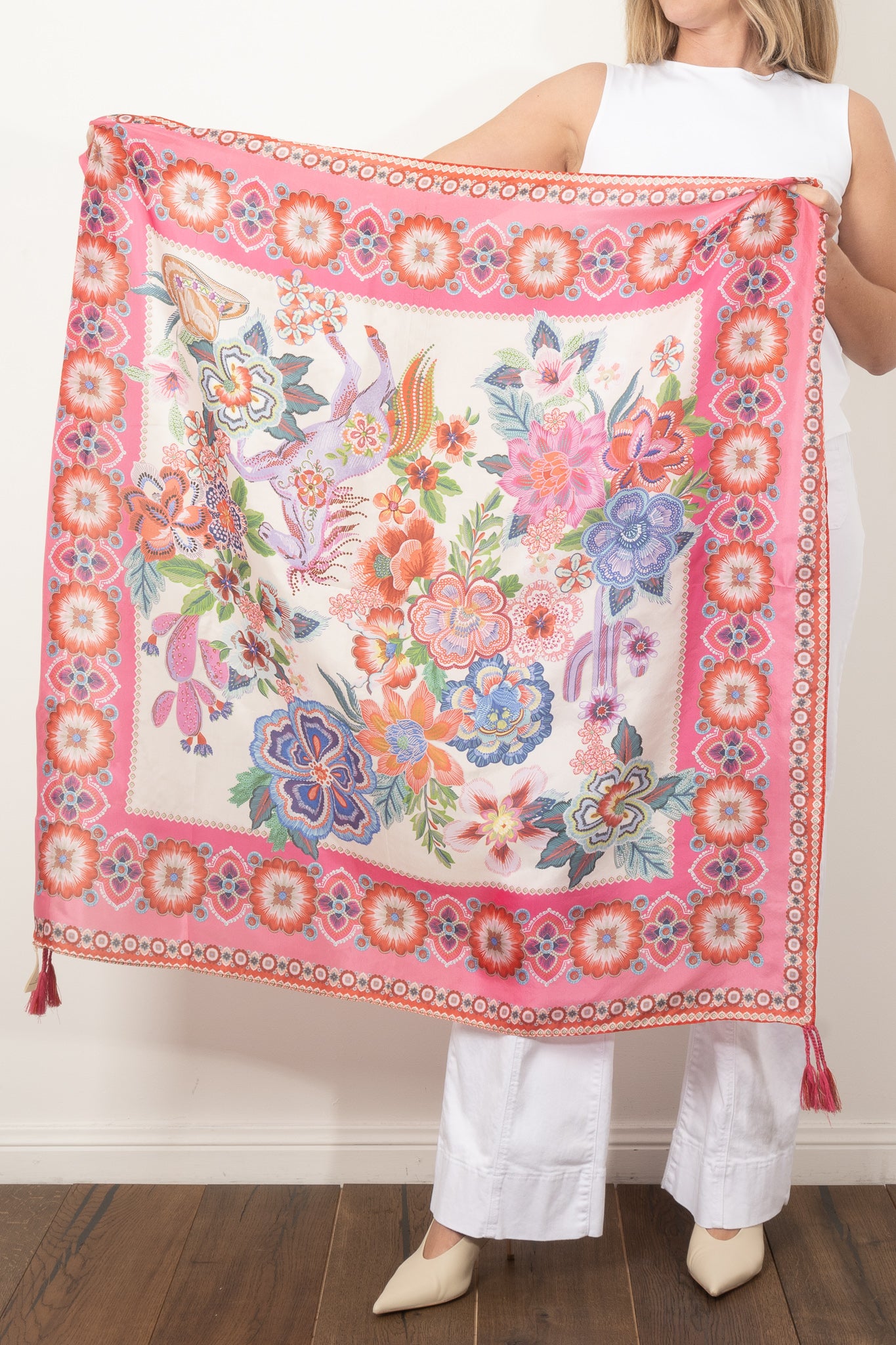 Johnny Was Kallie Silk Scarf - Elegant Floral Print Womens Fashion Accessory for Casual, Office & Special Occasions