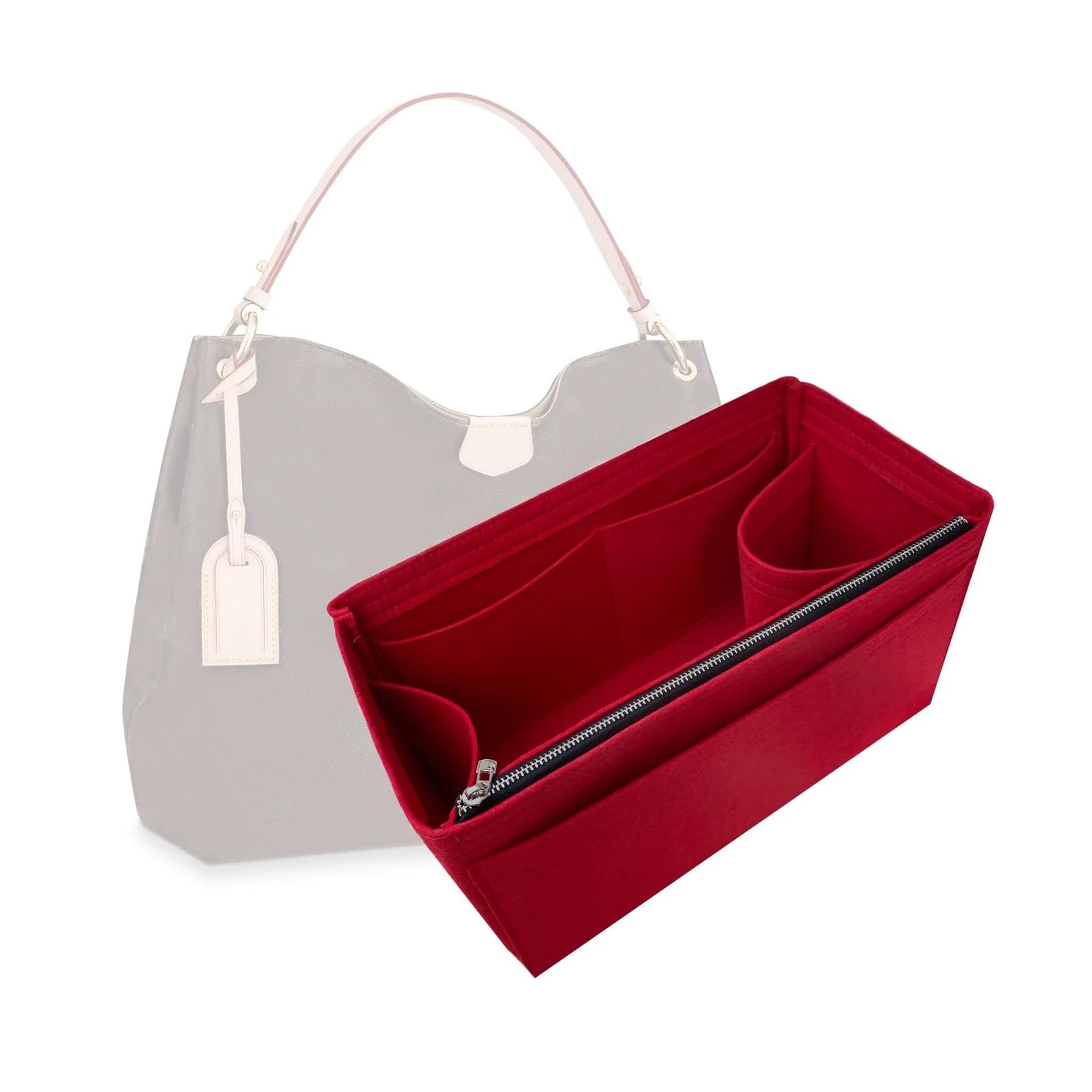 Premium Handmade 2mm Felt Purse Organizer for Louis Vuitton Graceful MM/PM - Beige with Gold Zipper | Sturdy & Snug Bag Insert for Daily Essentials, Travel & Work Accessories Organization