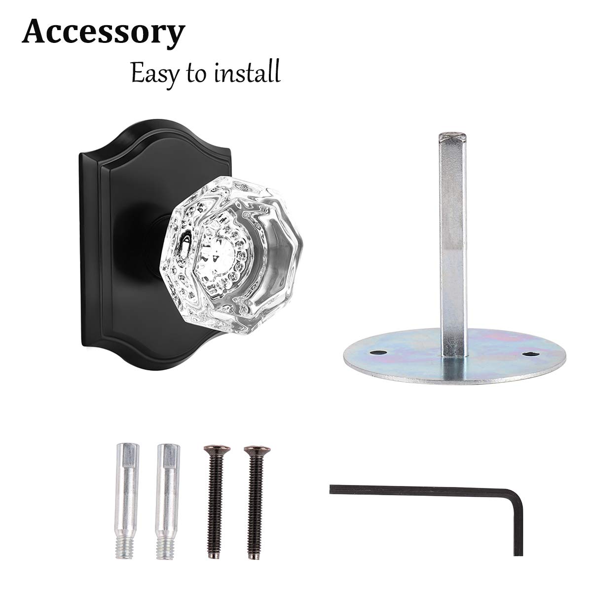 10 Pack Crystal Door Knobs - Clear Glass with Black Rosette for Closet & Pantry Doors