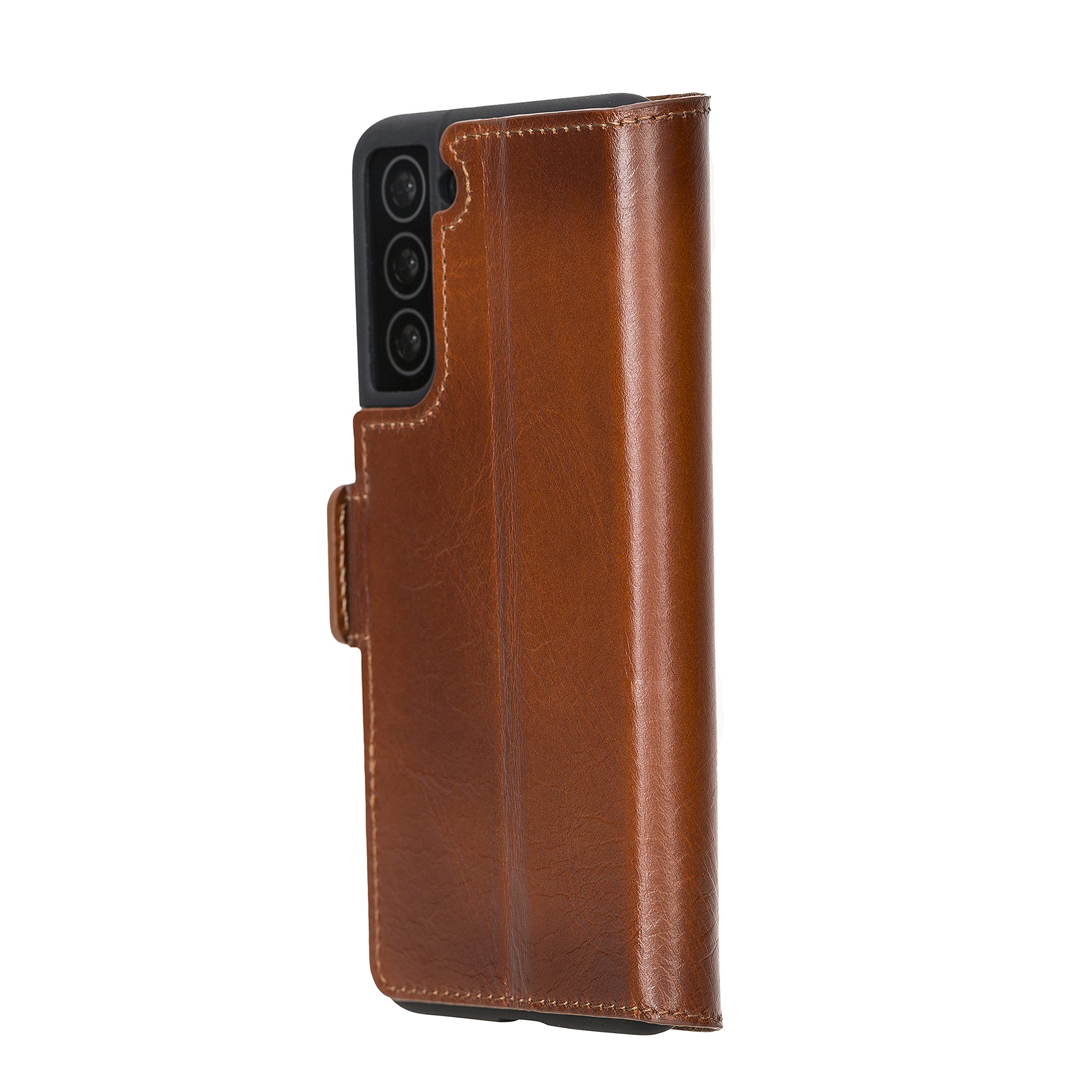Premium Full Grain Leather Wallet Case for Samsung Galaxy S21 - Magnetic Flip Folio Cover with Card Holder & Kickstand (Rustic Tan) | Business & Travel Protection
