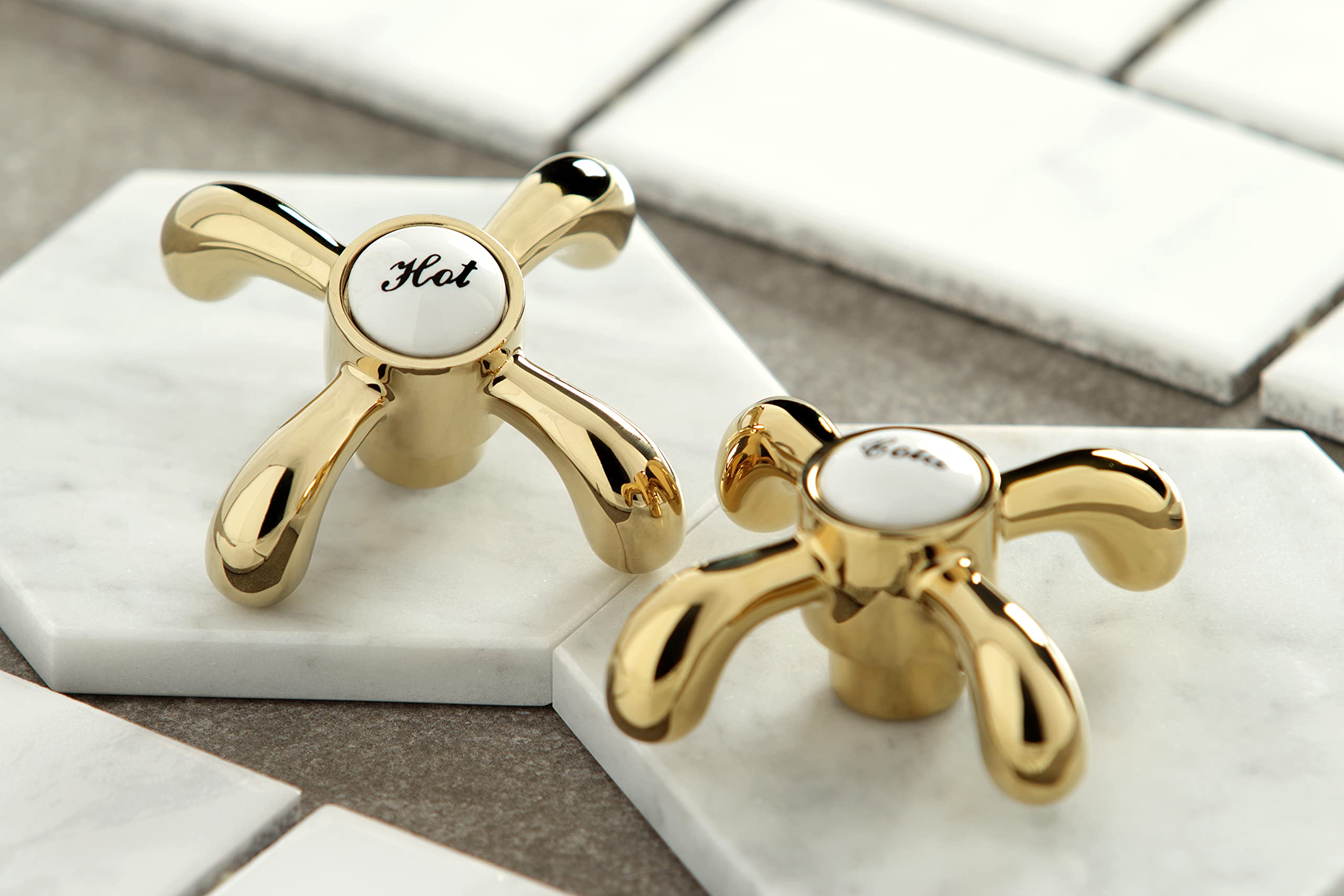 Kingston Brass KB1792TXBS French Country Widespread Kitchen Faucet with Brass Sprayer - Polished Brass Finish for Farmhouse & Vintage Style Kitchens