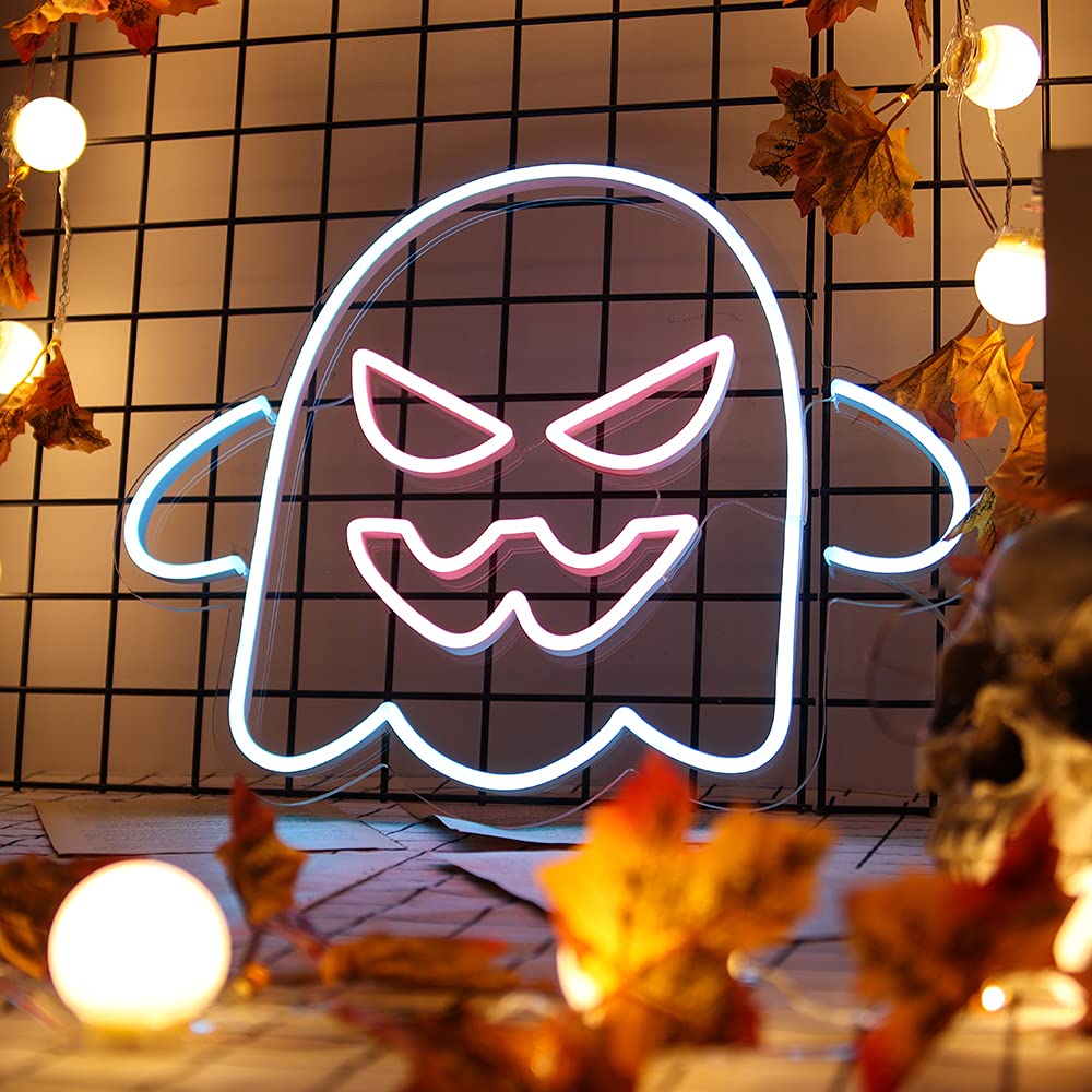 FIREOCITY Ghost Neon Sign - 16×20 Inch Halloween LED Neon Light with Remote Control for Party Decor, Room Wall Art, Bar & Home Decor | Spooky Glow for Halloween Parties, Haunted Houses & Themed Events