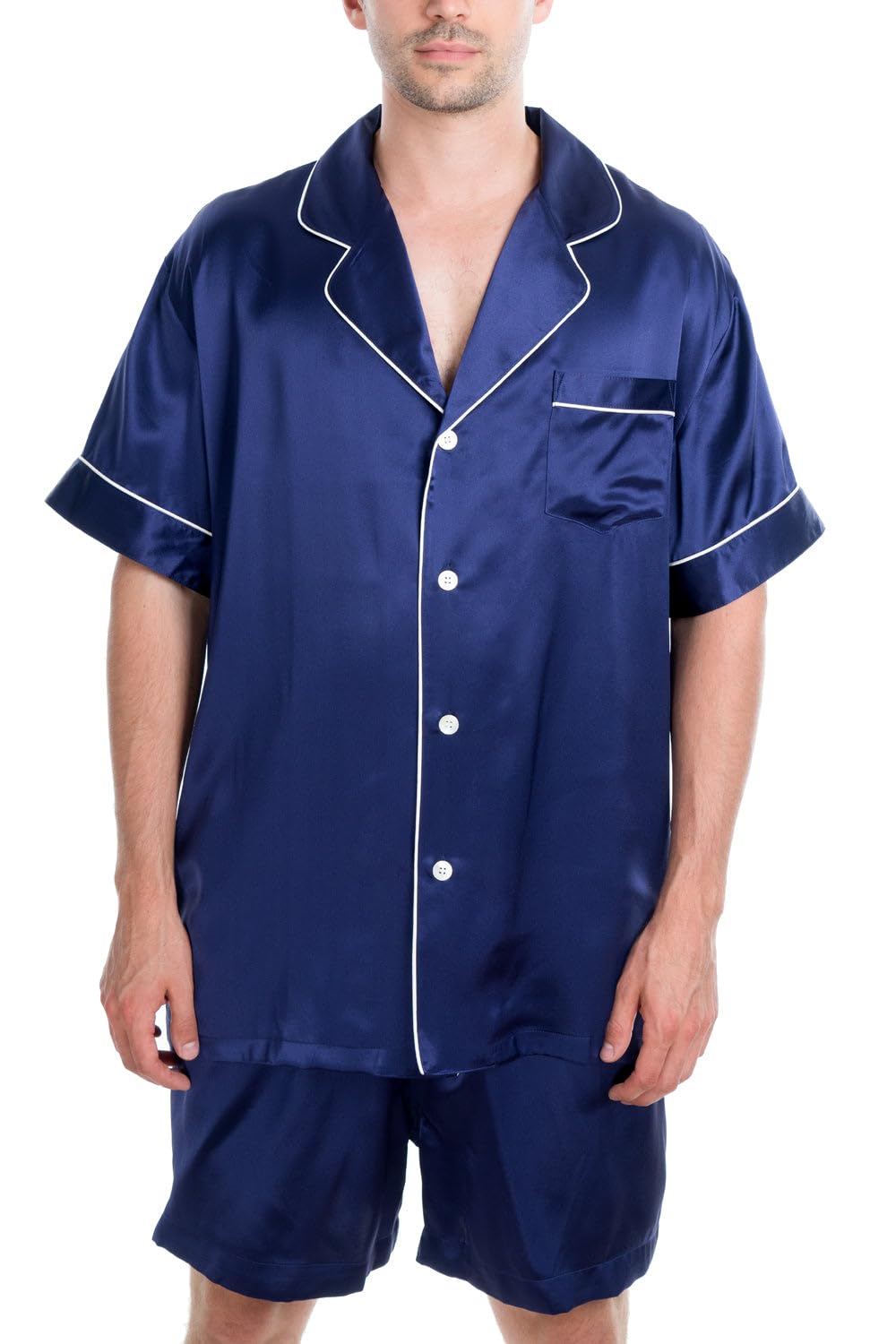 Luxury Men's 100% Mulberry Silk Pajama Set - Short Sleeve Top & Boxer Shorts for Comfortable Sleepwear | Perfect for Home Lounging, Travel & Gift Giving