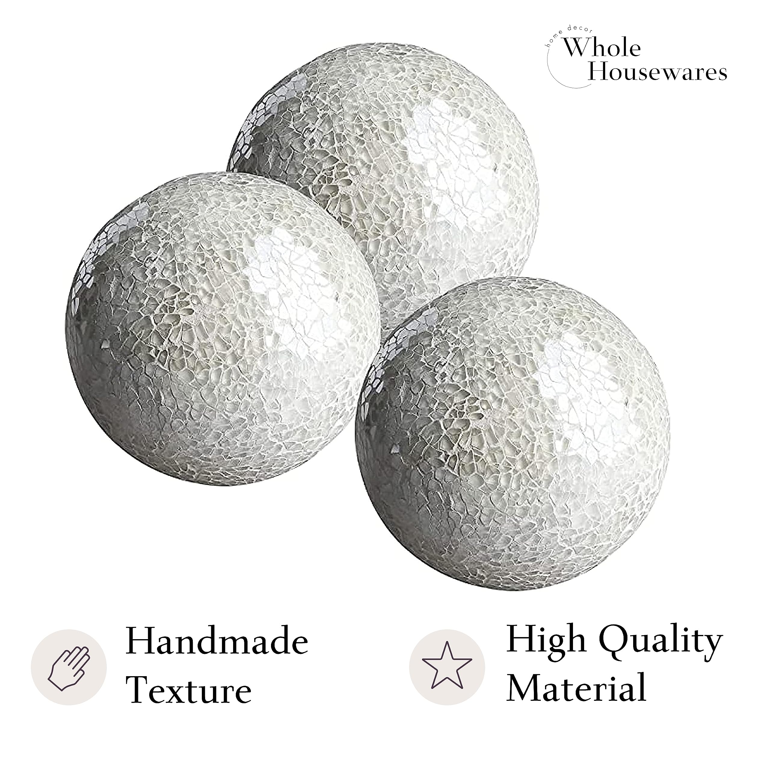 Set of 3 White Glass Mosaic Decorative Balls - 4