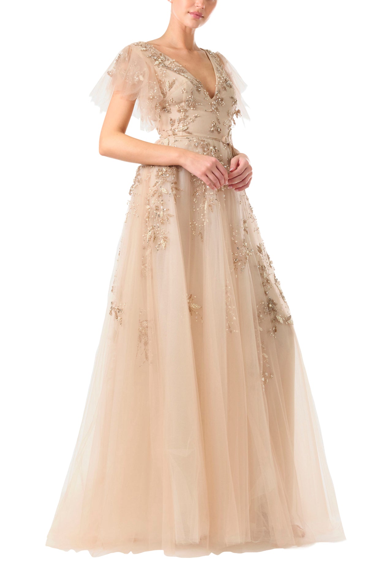Embroidered Flutter Sleeve Maxi Dress for Women - Elegant Boho Evening Gown for Weddings, Parties & Special Occasions