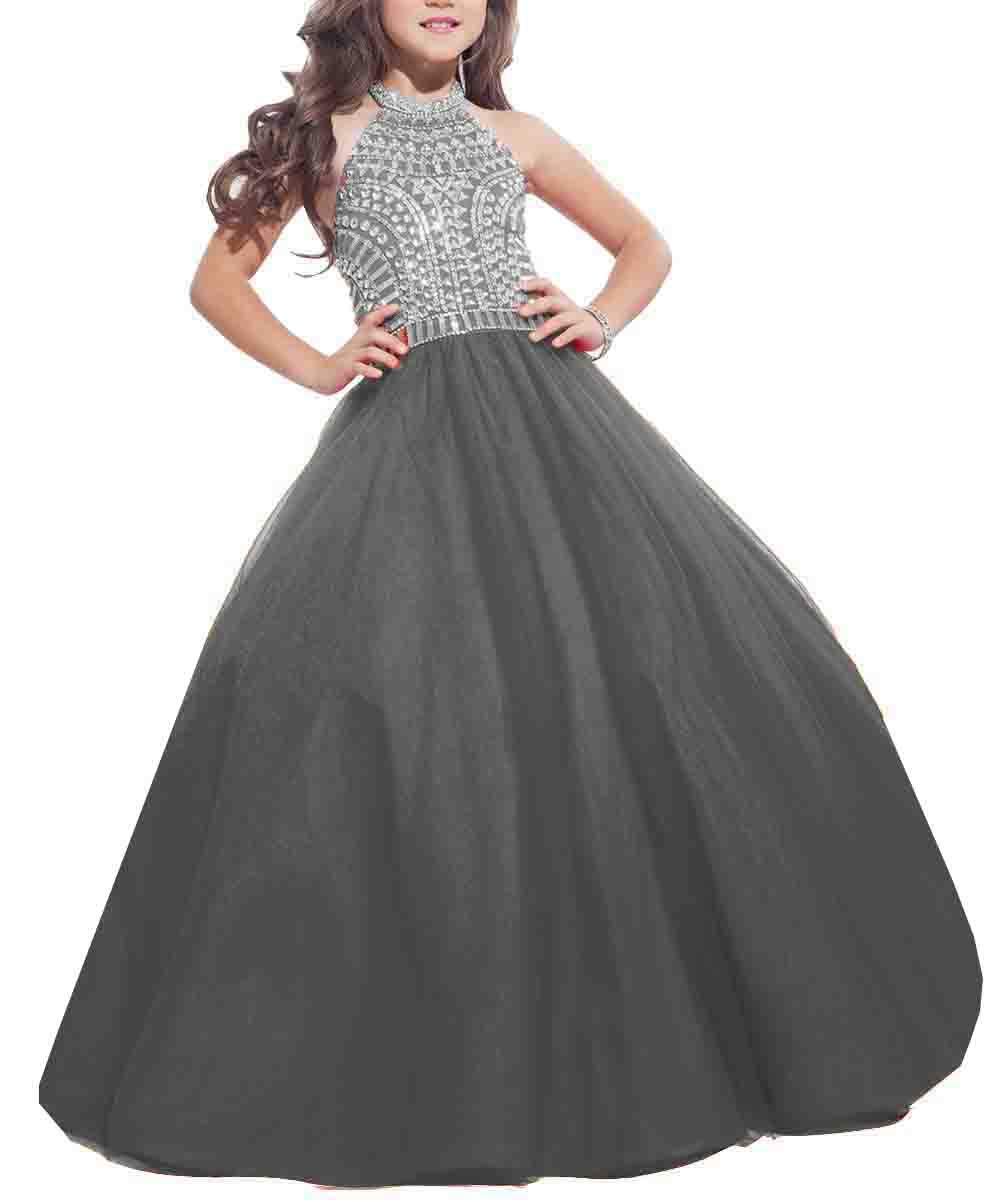 Honeydress Girls Halter Tulle Flower Girl Dress Floor Length Prom Party Dress for Toddler to Kids - Perfect for Weddings, Birthday Parties & Special Occasions