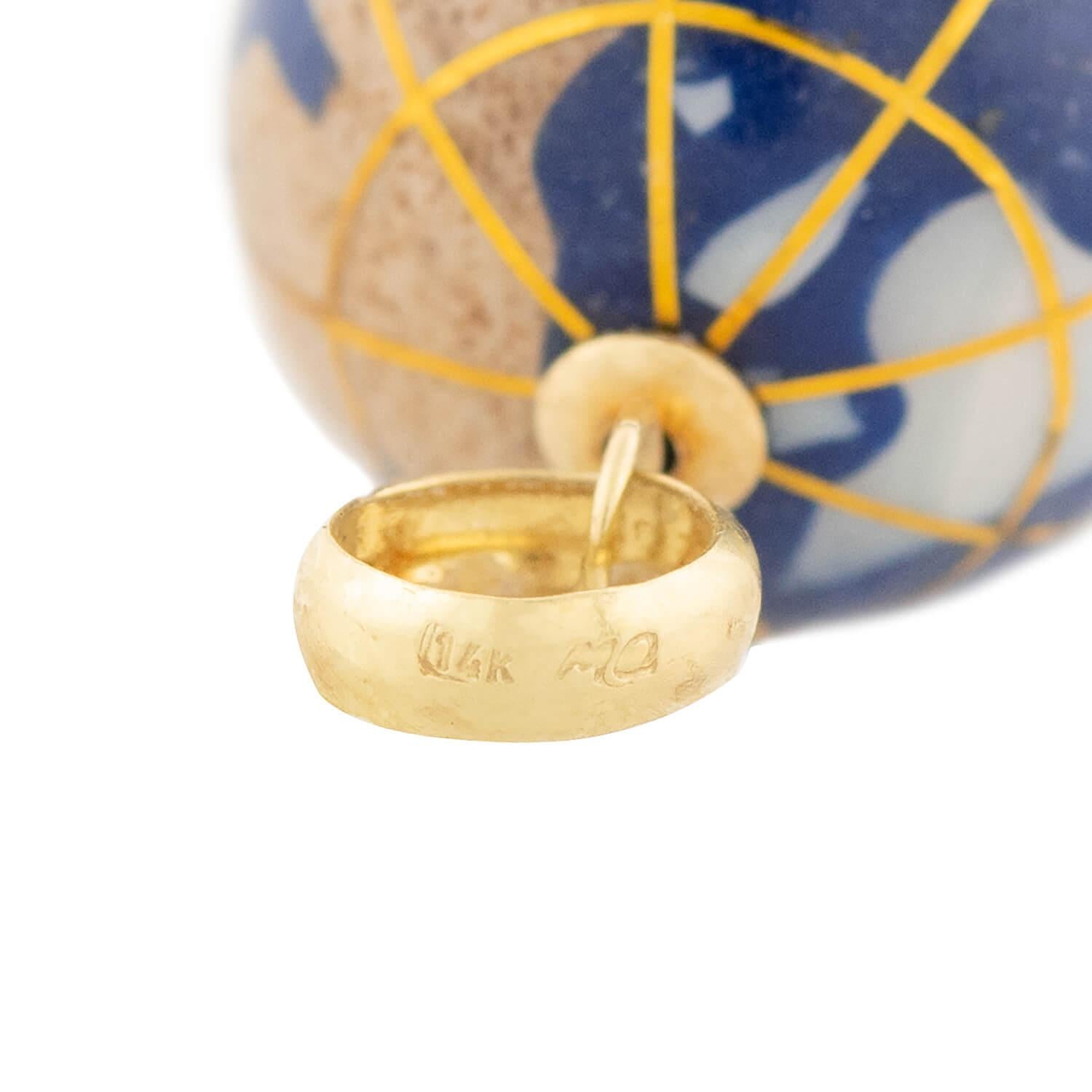 Vintage 14K Gold Enamel & Inlaid Stone World Globe Charm Pendant - Perfect for Necklaces, Bracelets & Travel-Themed Jewelry Gifts