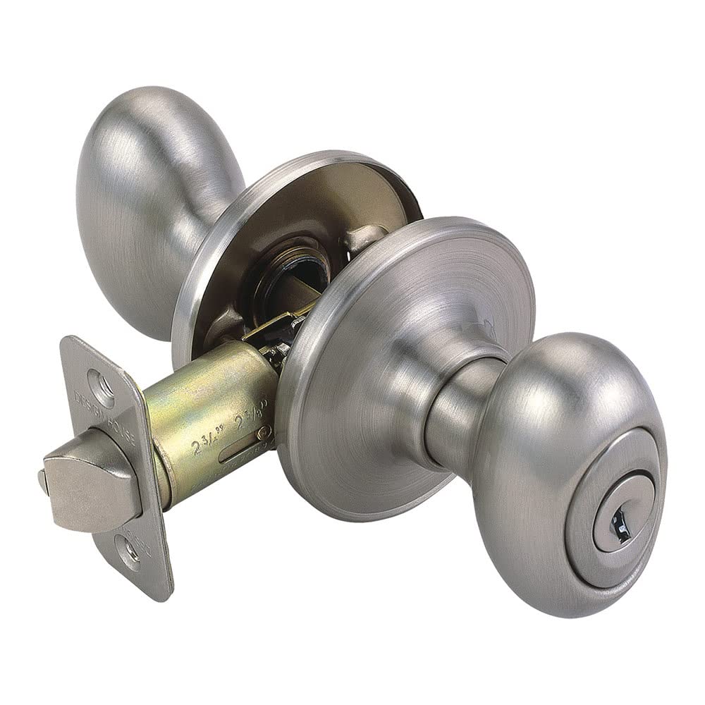 Design House 750505 Keyed Entry Door Knob - 2-Way Adjustable Egg Shape in Satin Nickel Finish | Secure Front Door Lock for Homes & Apartments
