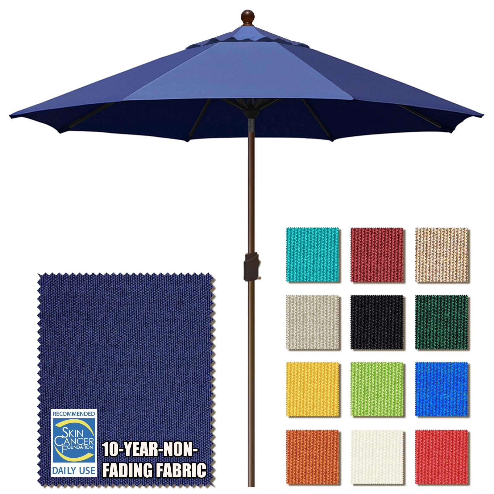 EliteShade USA 10-Year Fade-Resistant 9Ft Patio Umbrella with Ventilation - Navy Blue Outdoor Market Umbrella for Restaurants, Poolside, and Backyard Dining