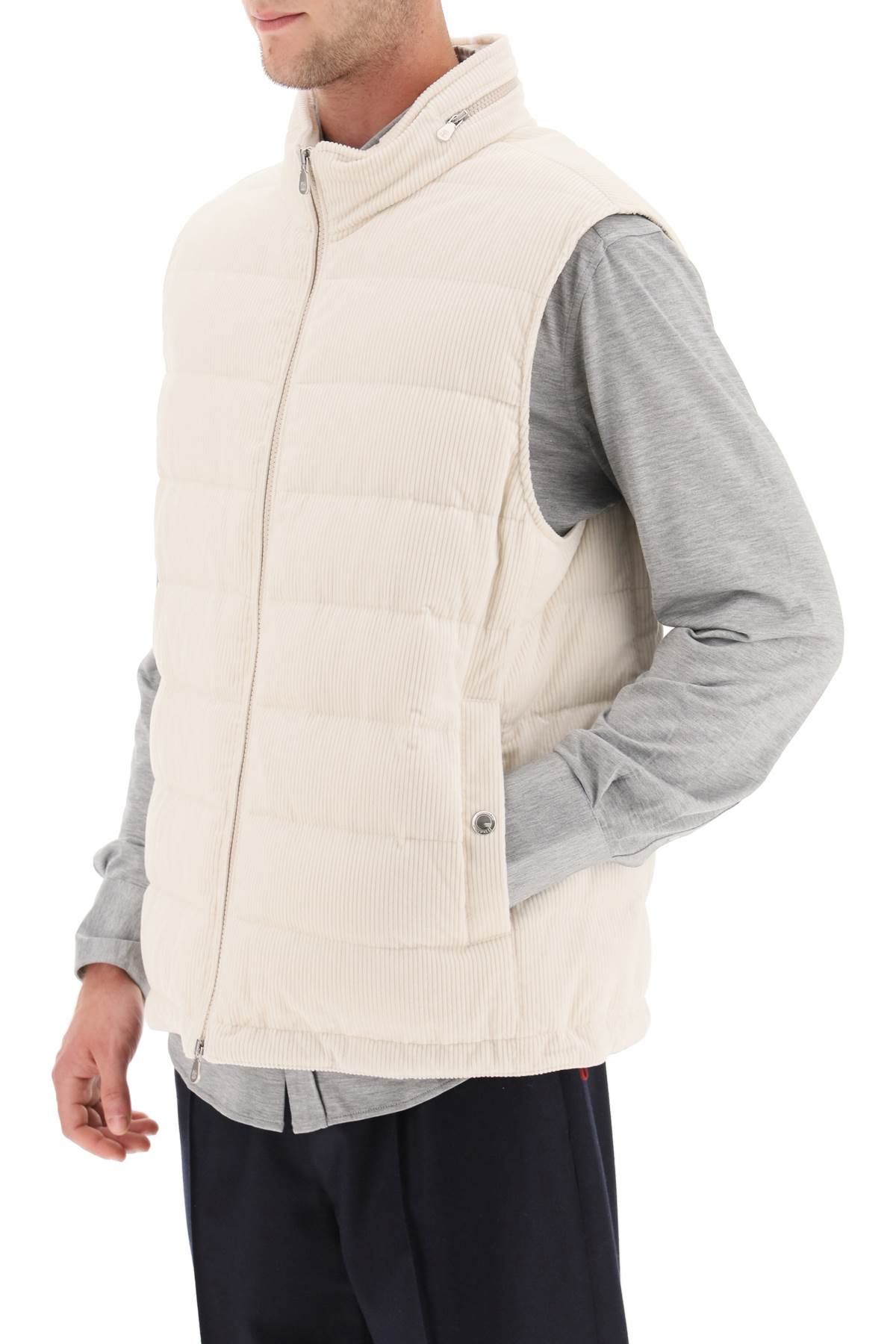 Brunello Cucinelli Corduroy Sleeveless Puffer Vest for Women - Winter Warm Quilted Down Jacket - Casual Outdoor & Travel Fashion