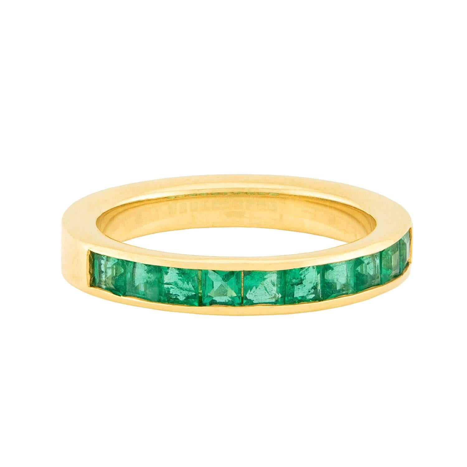 OGI Estate 18k Gold Emerald Half Eternity Band Ring - Elegant Wedding, Engagement & Anniversary Jewelry Gift for Women