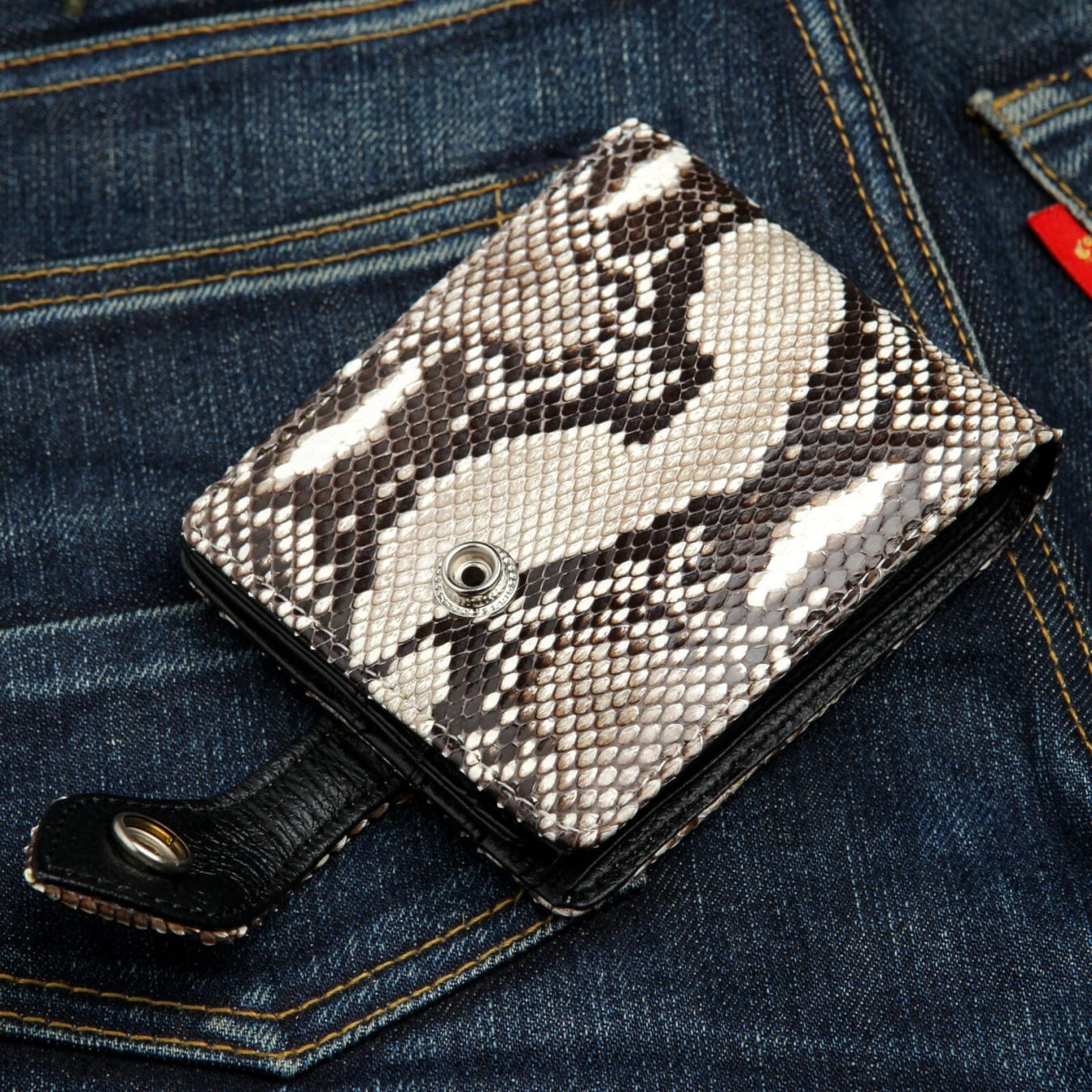 Genuine Cobra Snake Skin Leather Biker Wallet for Men - Stylish RFID Blocking Bi-fold Wallet - Perfect for Motorcycle Riders, Bikers & Outdoor Enthusiasts