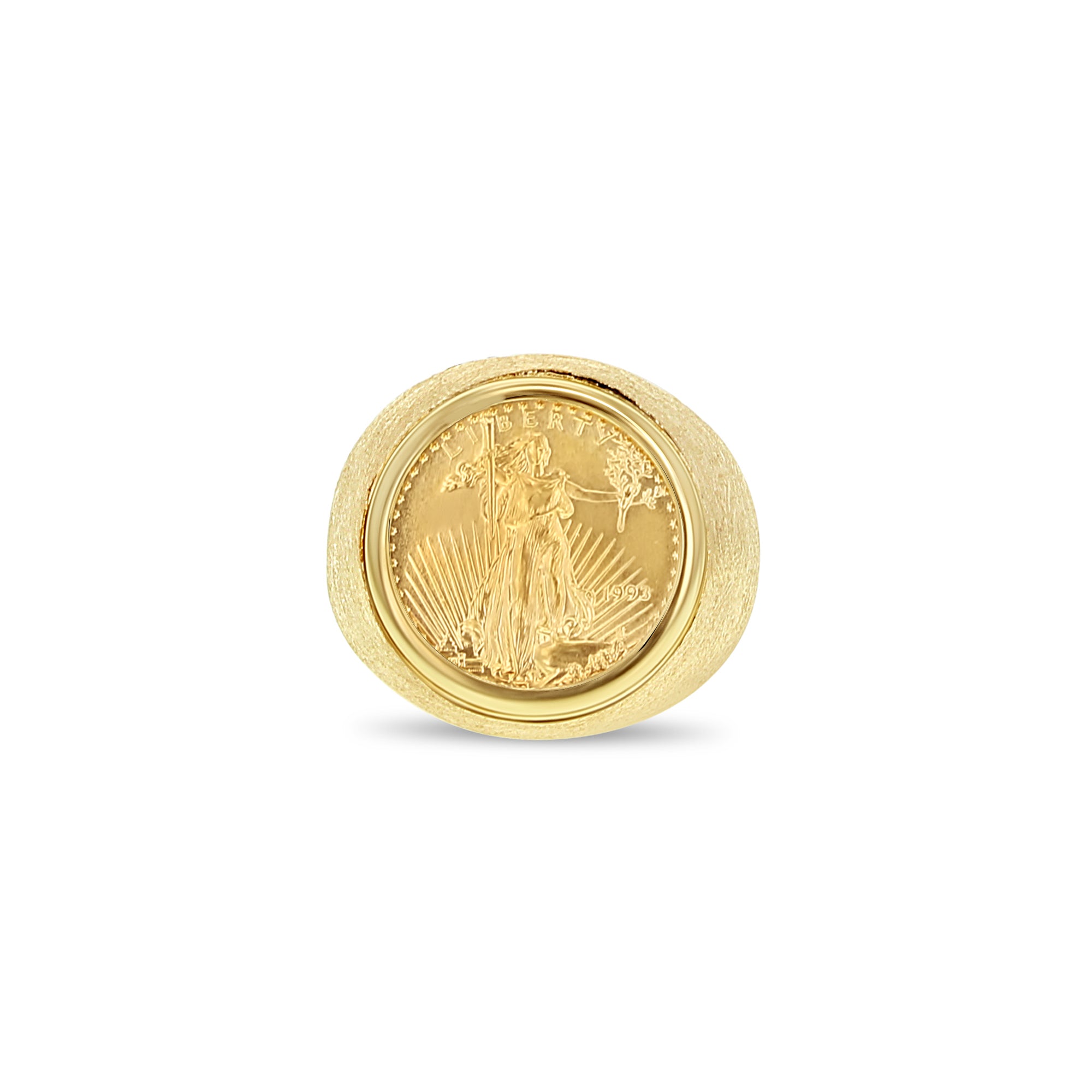 American Eagle 1/10 oz Gold Coin Ring with Unique Bark Texture - Perfect for Men's Jewelry, Gifts & Everyday Wear