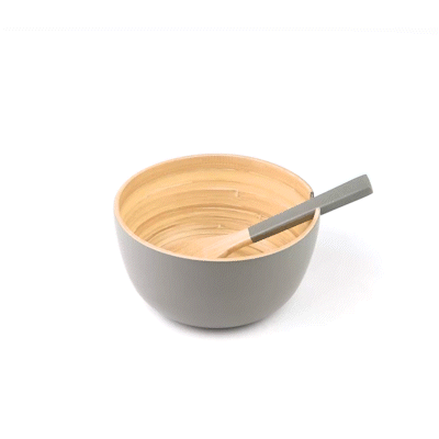 Bambuddha 25 oz Round Gray Spun Bamboo Serving Bowl with Spoon - Set of 10 (7.75